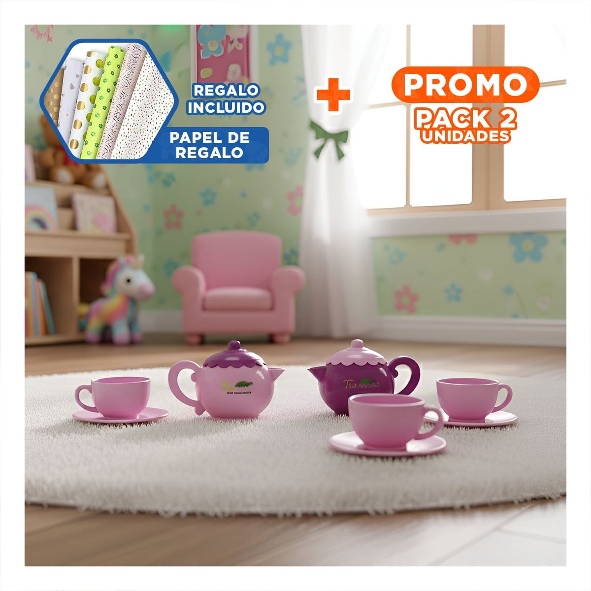 PACK2 JUEGO DE MENAJE PARA FIESTA HOGAR DECORACION MESA ROSADO DISENO ATRACTIVO YPAPEL REGALO - 1