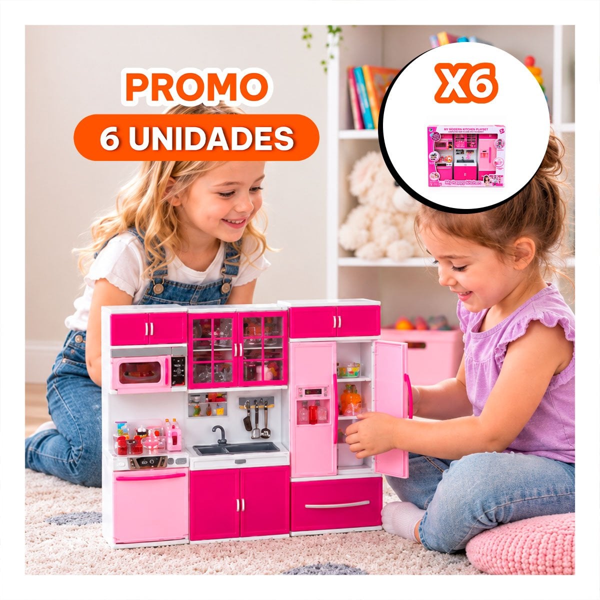 PACK6 ARTISTICA COCINA MODERNA DE JUEGO CON LUZ Y SONIDO ROSADO PARA HOGAR YREGALO STICKER - 1