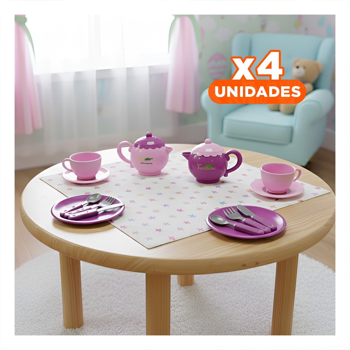 PACK4 CONJUNTO DE MENAJE PARA FIESTA HOGAR DECORACION MESA ROSADO ESTILO HOGAR - 1
