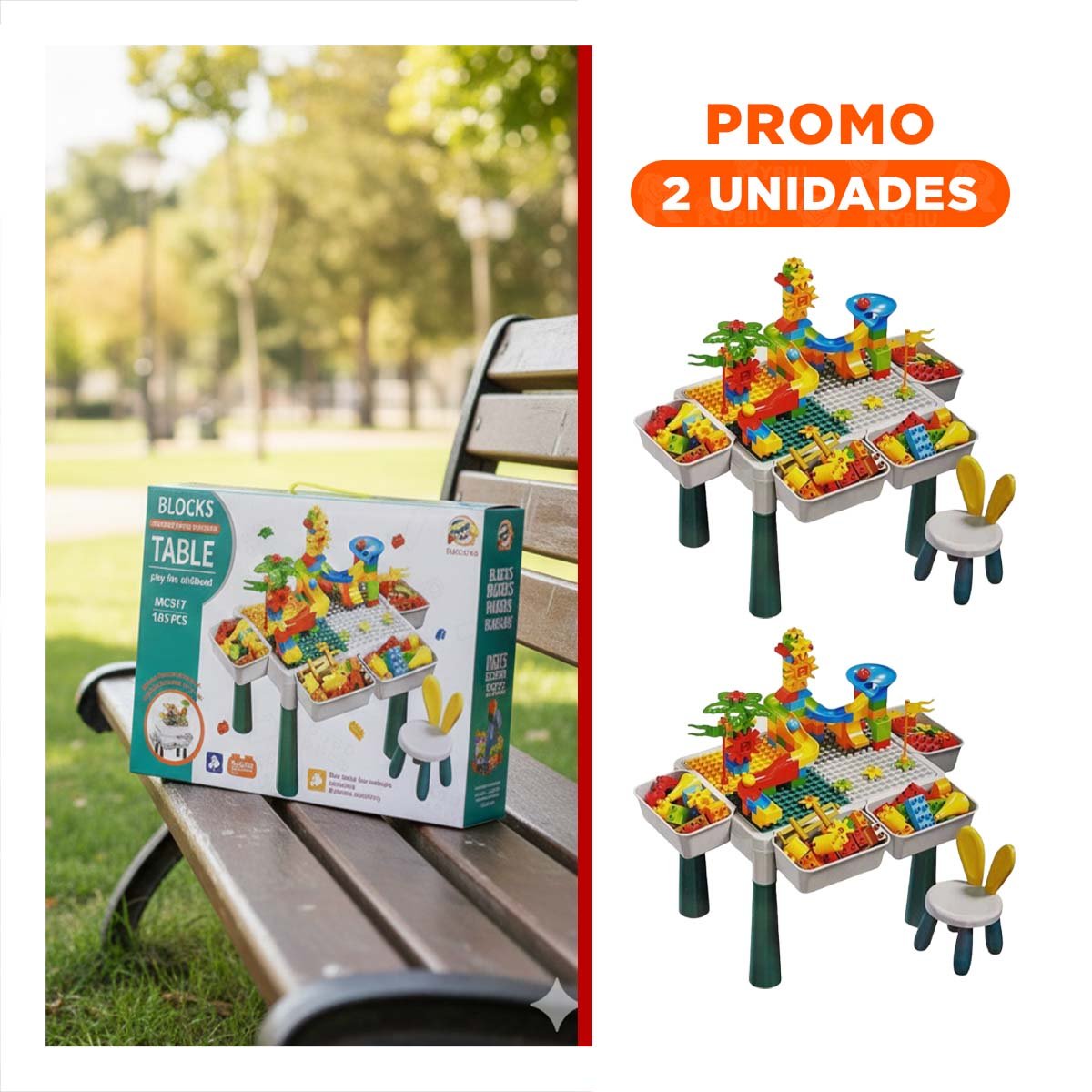 PACK2 CENTRO LUDICO DE BLOQUES DE CONSTRUCCION CON SILLA MULTICOLOR PARA HOGAR - 1