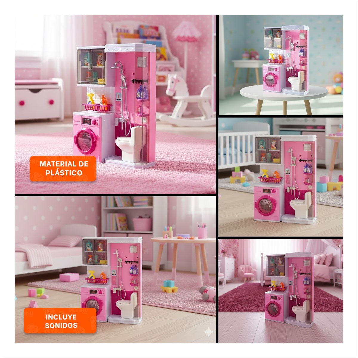 PACK4 ESCENARIO HOGAR DE BANO DUCHA Y LAVANDERIA ROSADO PARA DIVERSION YREGALO STICKER - 2