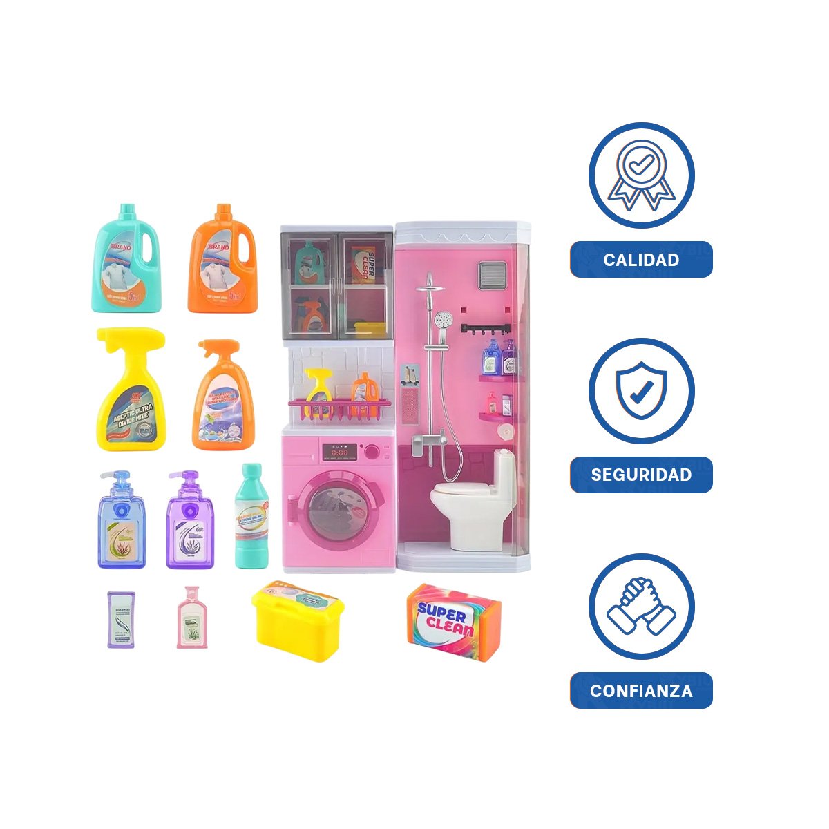 ESTACION DE BANO DUCHA Y LAVANDERIA ROSADO PARA DIVERSION EN CASA YLIGAS REGALO - 3