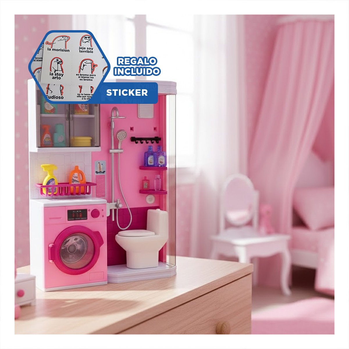 LUGAR DE BANO DUCHA Y LAVANDERIA ROSADO PARA CASA HOGAR Y JUEGO YREGALO STICKER - 1