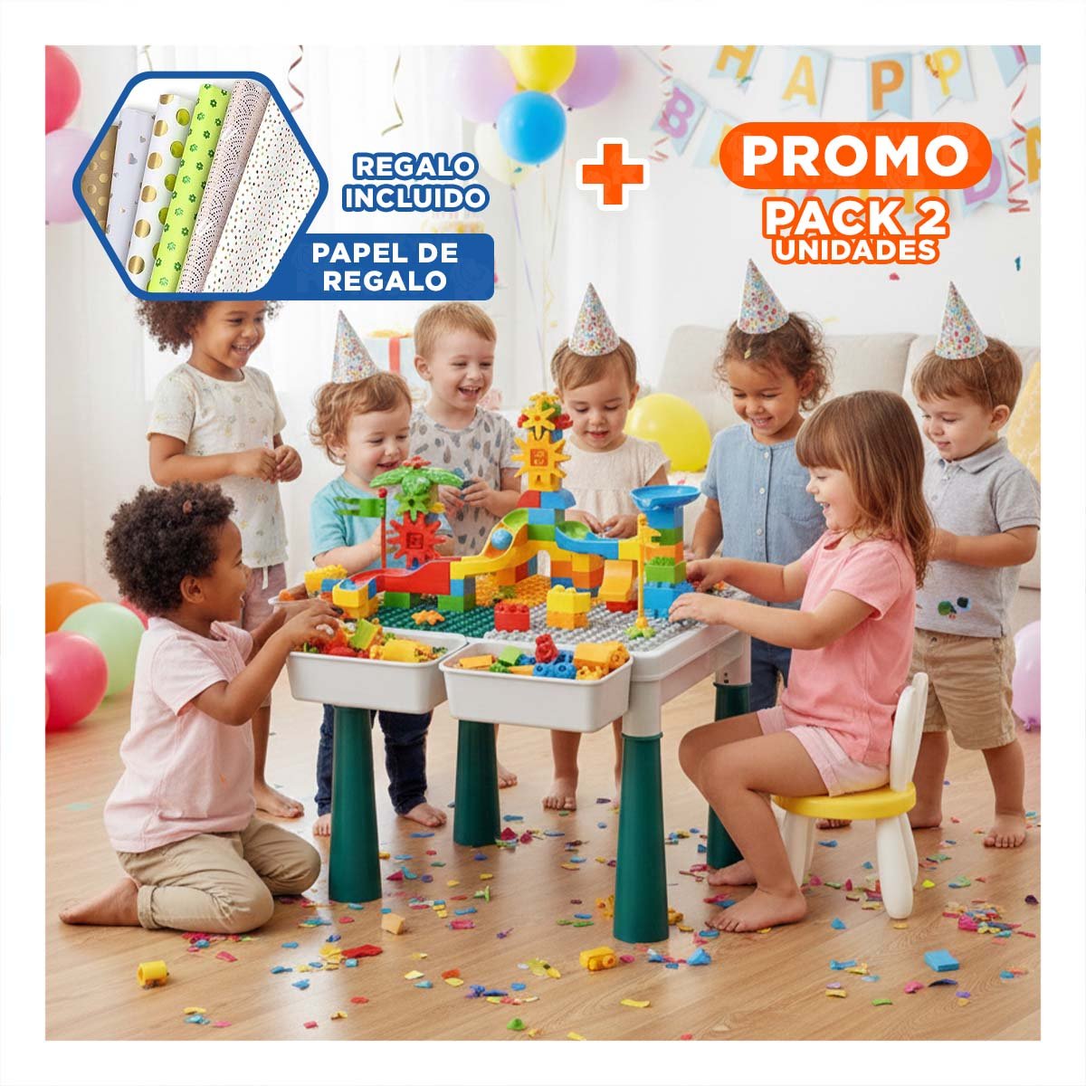 PACK2 CENTRO CREATIVO DE BLOQUES DE CONSTRUCCION CON SILLA MULTICOLOR PARA CASA YPAPEL REGALO - 1