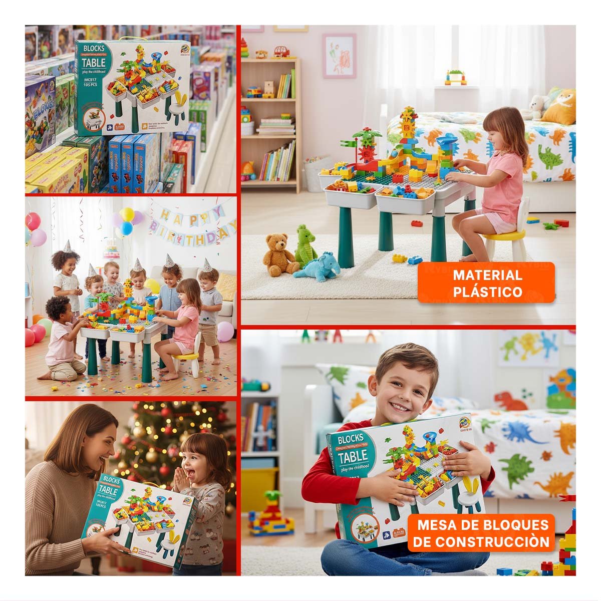PACK2 CENTRO CREATIVO DE BLOQUES DE CONSTRUCCION CON SILLA MULTICOLOR PARA CASA YPAPEL REGALO - 3