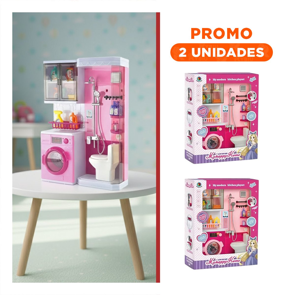 PACK2 AREA HOGAR DE BANO DUCHA Y LAVANDERIA ROSADO PARA DIVERSION - 1