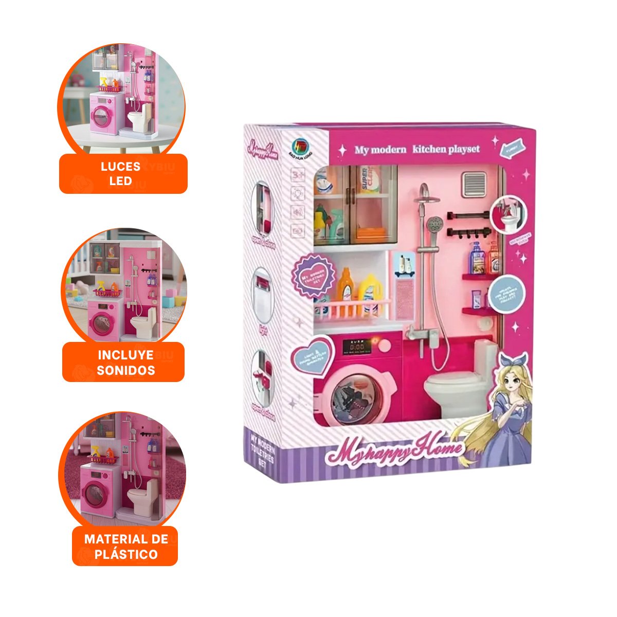 AMBIENTE HOGAR DE BANO DUCHA Y LAVANDERIA ROSADO PARA JUEGO EN CASA - 3
