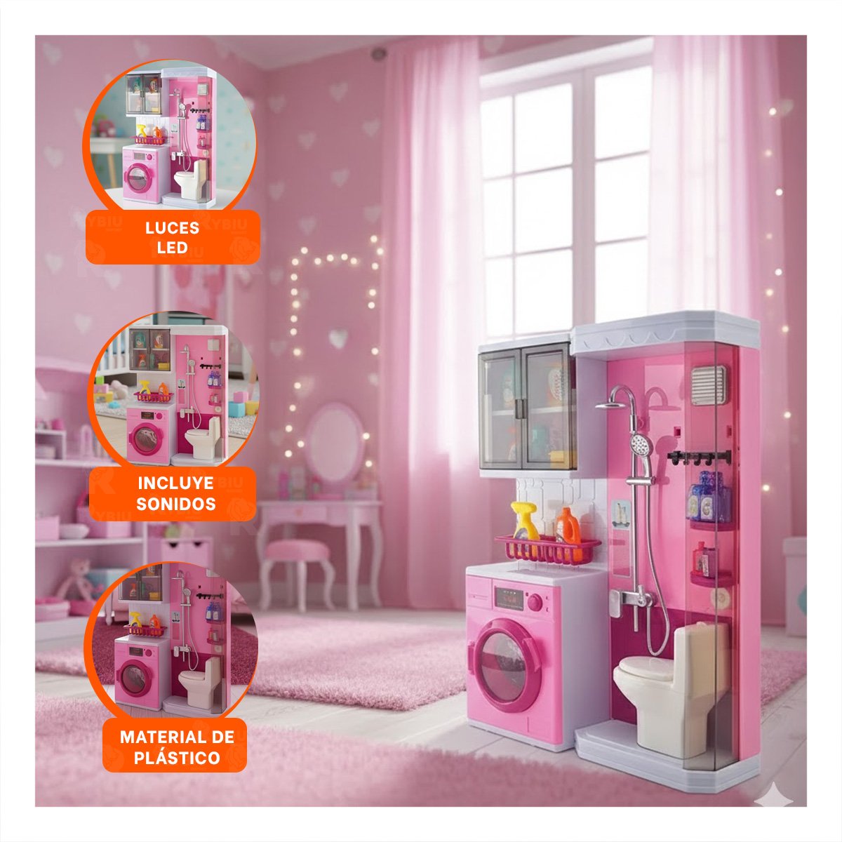 ESCENA DE BANO DUCHA Y LAVANDERIA ROSADO PARA HOGAR Y DIVERSION YPAPEL REGALO - 5