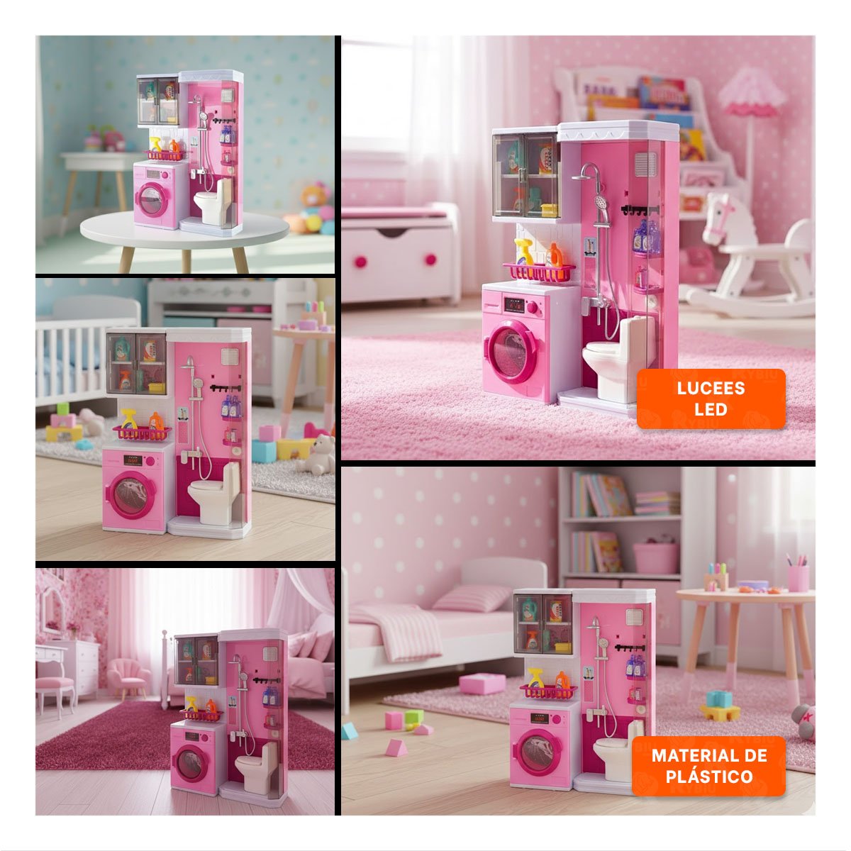 PACK2 ZONA HOGAR DE BANO DUCHA Y LAVANDERIA ROSADO PARA JUEGO EN CASA YPAPEL REGALO - 3