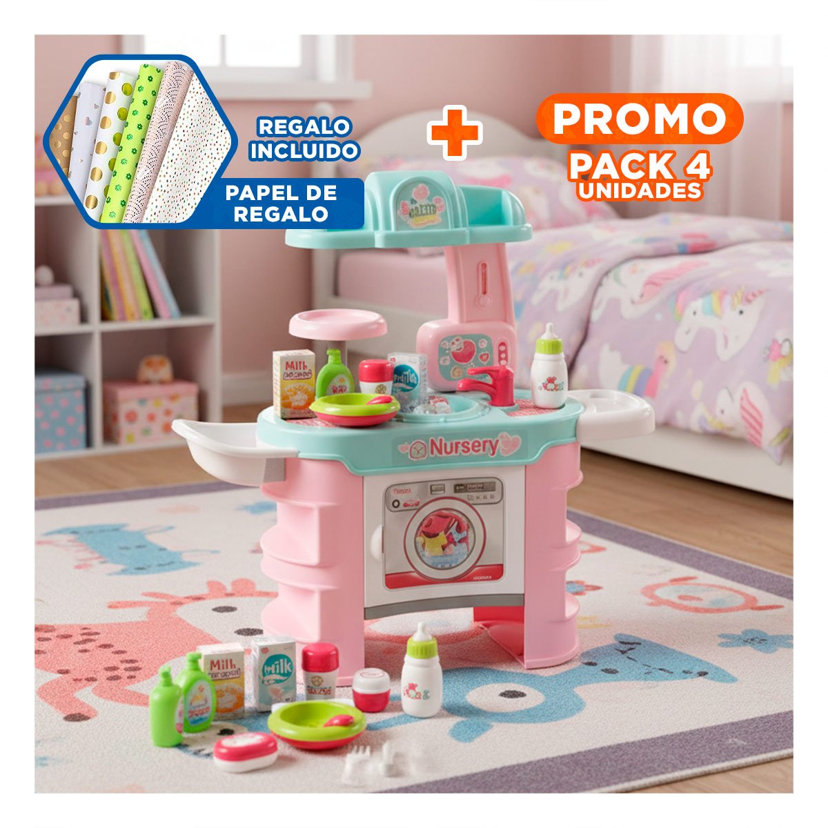 PACK4 ESPACIO DIDACTICO GUARDERIA ROSADO PARA USO DIARIO EN CASA FAMILIAR YPAPEL REGALO - 1