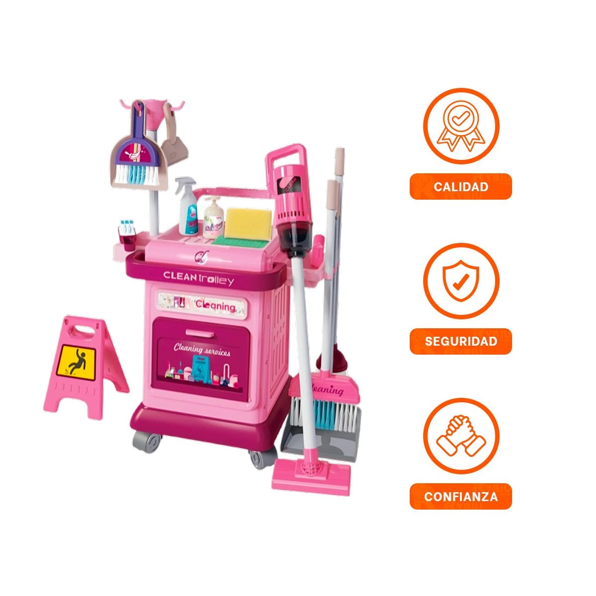 ESTACION DE LIMPIEZA ROSADO CON CARRO Y ACCESORIOS DOMESTICOS YLIGAS REGALO - 3
