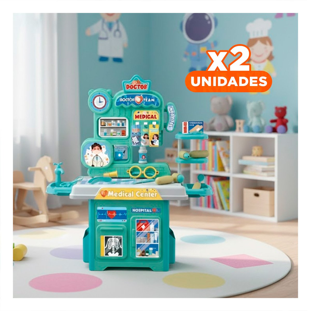 PACK2 ESPACIO HOSPITALARIO DE JUEGO CON ACCESORIOS CLINICOS PARA APRENDIZAJE YREGALO STICKER - 1
