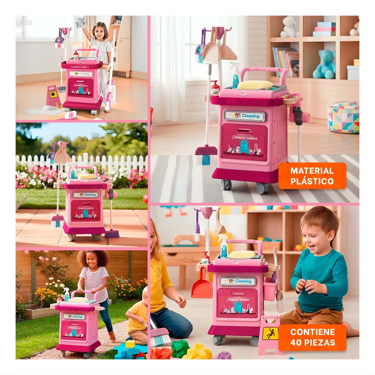 PROPUESTA DE LIMPIEZA ROSADO CON CARRO Y ACCESORIOS PARA CASA YSTICKY - 1