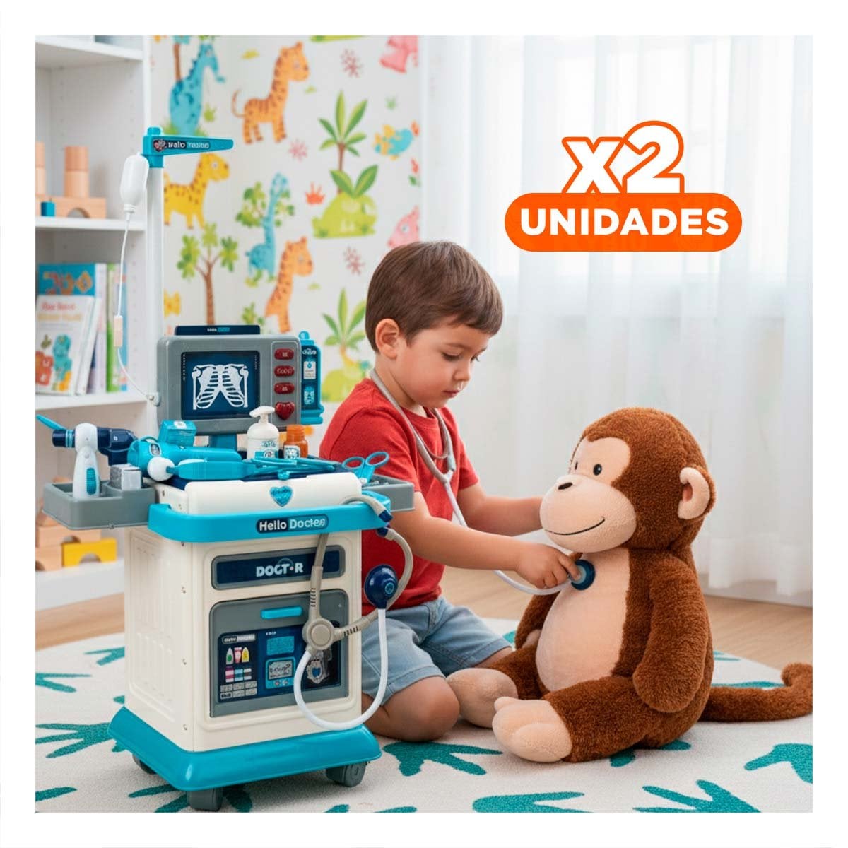 PACK2 UNIDAD MEDICA INTERACTIVA CON CARRO Y ACCESORIOS CLINICOS PARA CASA YREGALO STICKER - 1