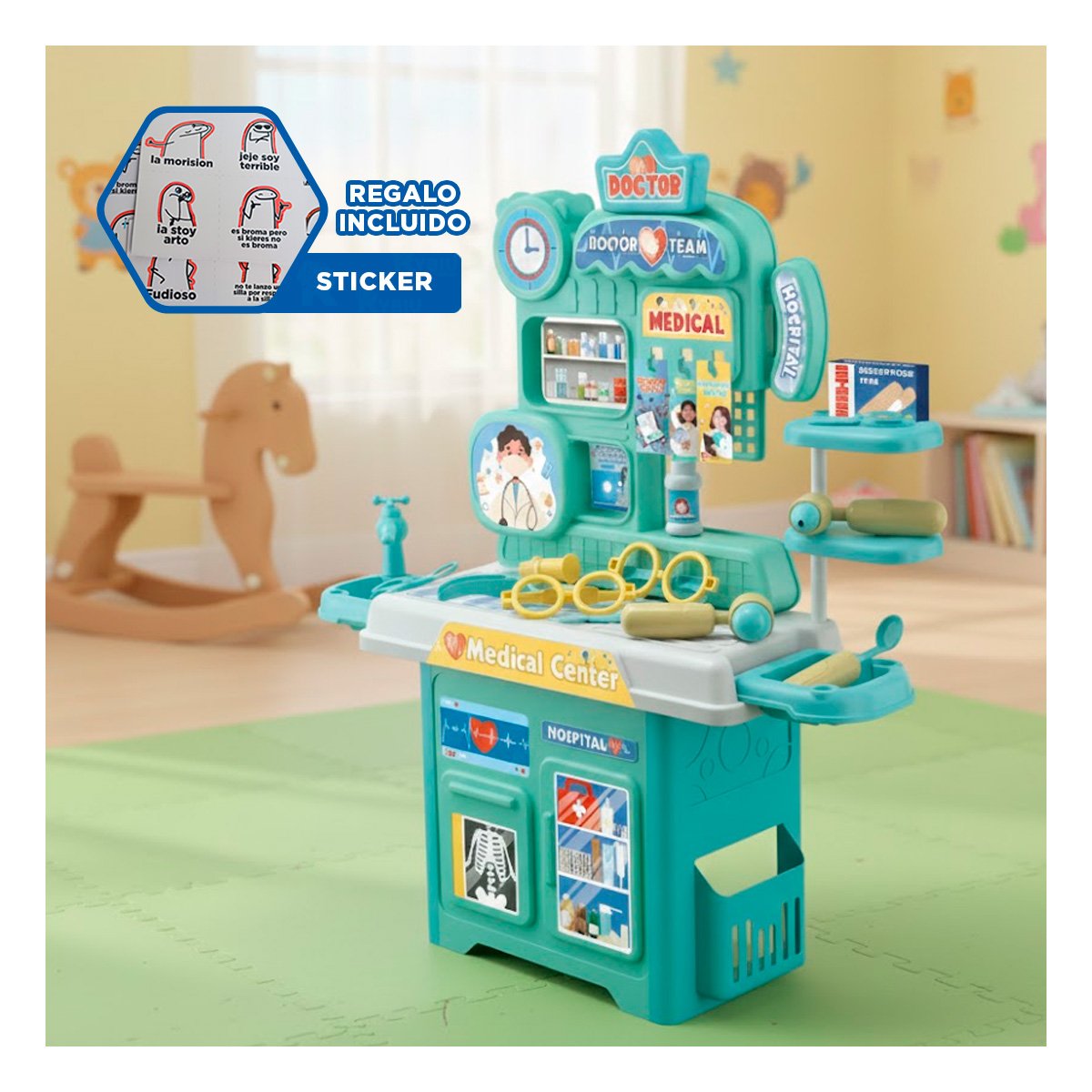 RINCON CLINICO DE JUEGO CON ACCESORIOS MEDICOS PARA CREATIVIDAD EN HOGAR YREGALO STICKER - 1