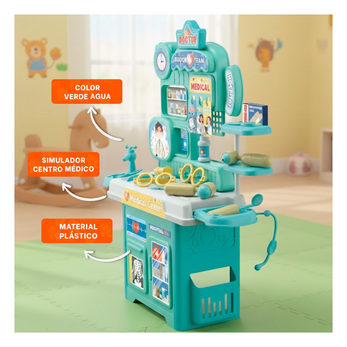 RINCON CLINICO DE JUEGO CON ACCESORIOS MEDICOS PARA CREATIVIDAD EN HOGAR YREGALO STICKER - 5