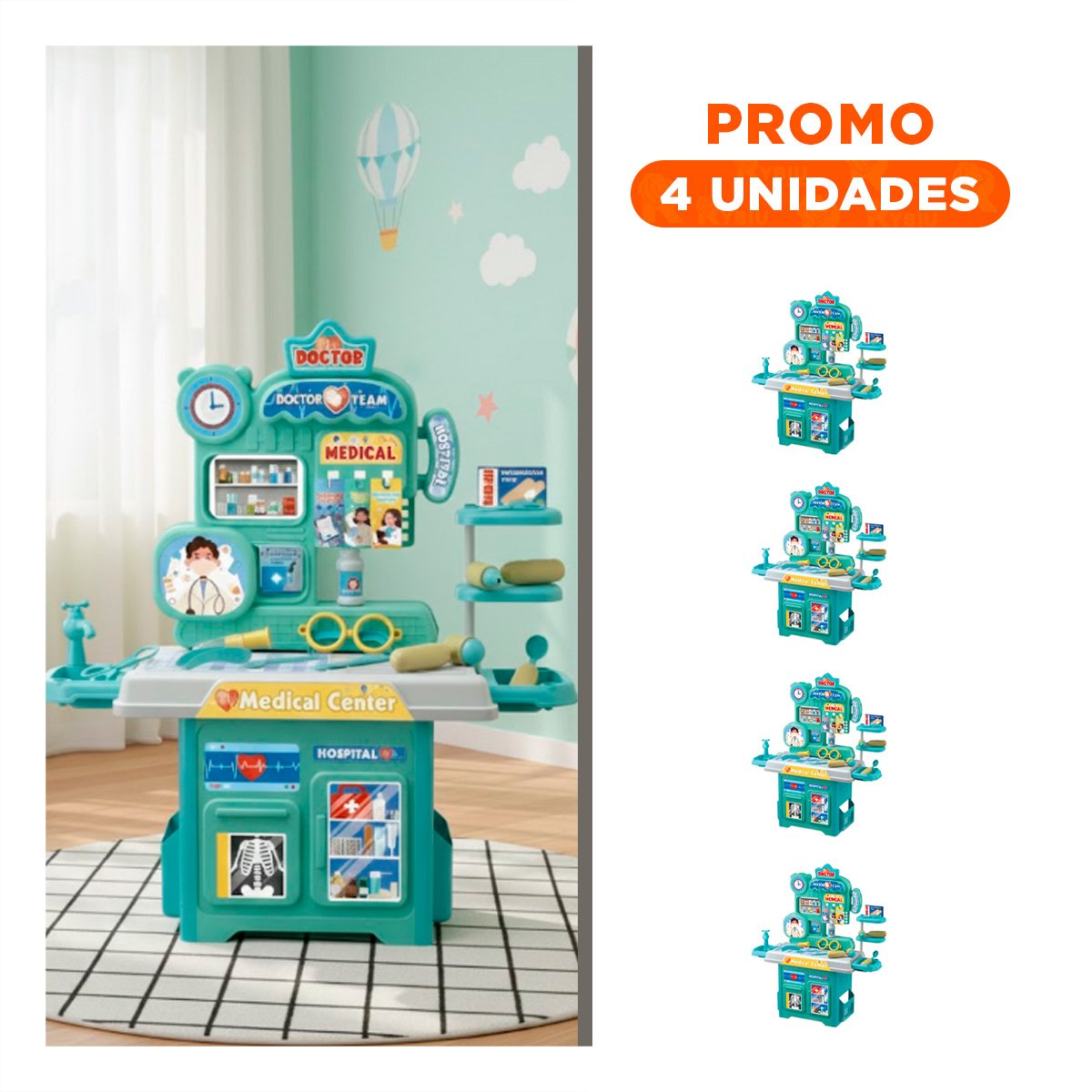 PACK4 AREA HOSPITALARIA DIDACTICA CON ACCESORIOS DE DOCTOR PARA APRENDIZAJE YREGALO STICKER - 1