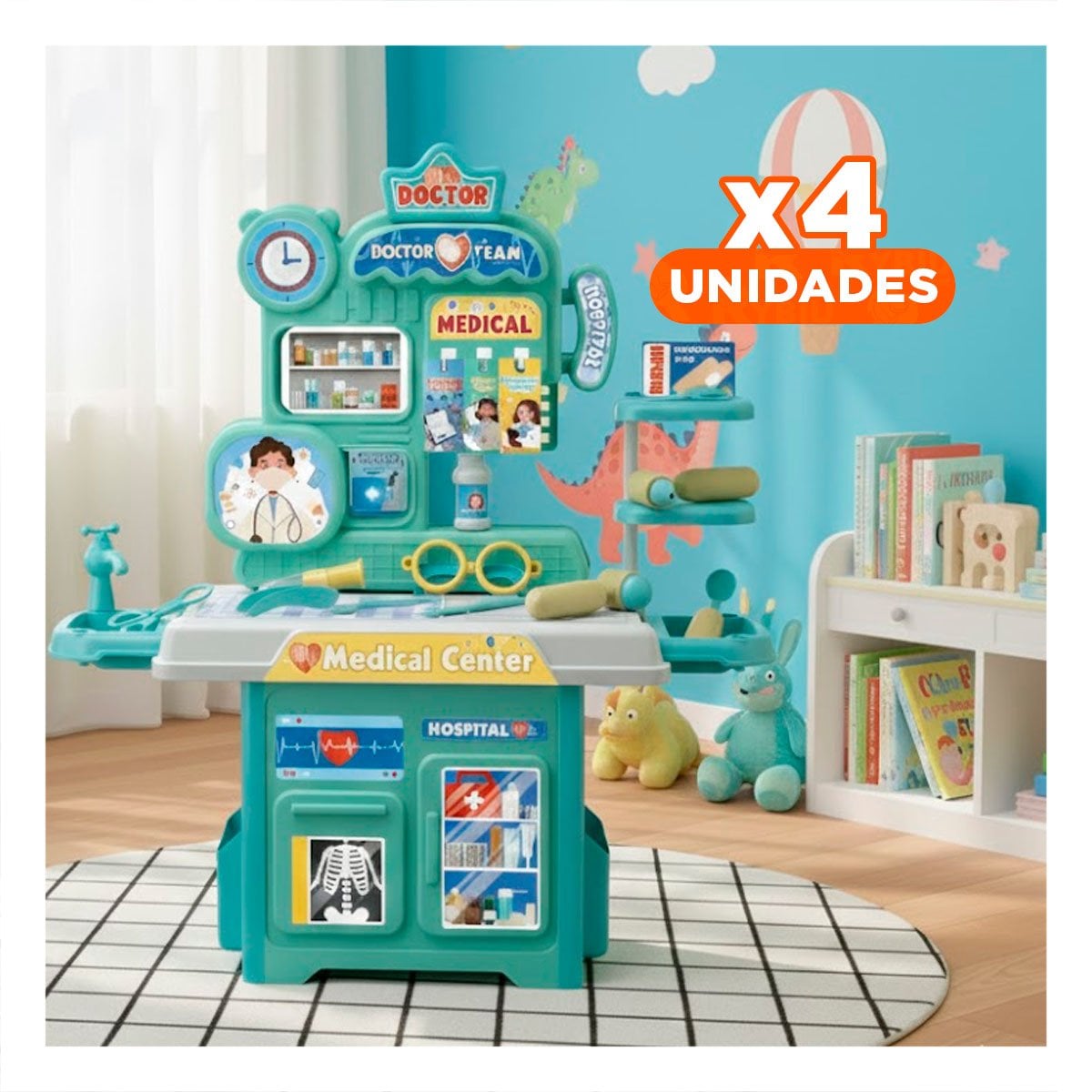 PACK4 CENTRO HOSPITALARIO INTERACTIVO CON ACCESORIOS DE DOCTOR PARA JUEGO CREATIVO EN HOGAR - 1