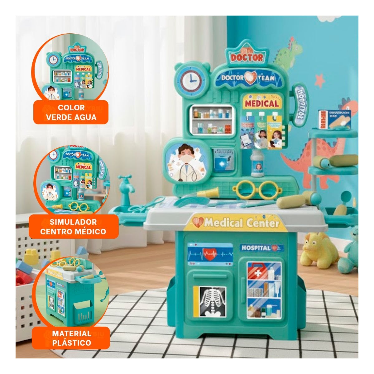 PACK4 CENTRO HOSPITALARIO INTERACTIVO CON ACCESORIOS DE DOCTOR PARA JUEGO CREATIVO EN HOGAR - 3