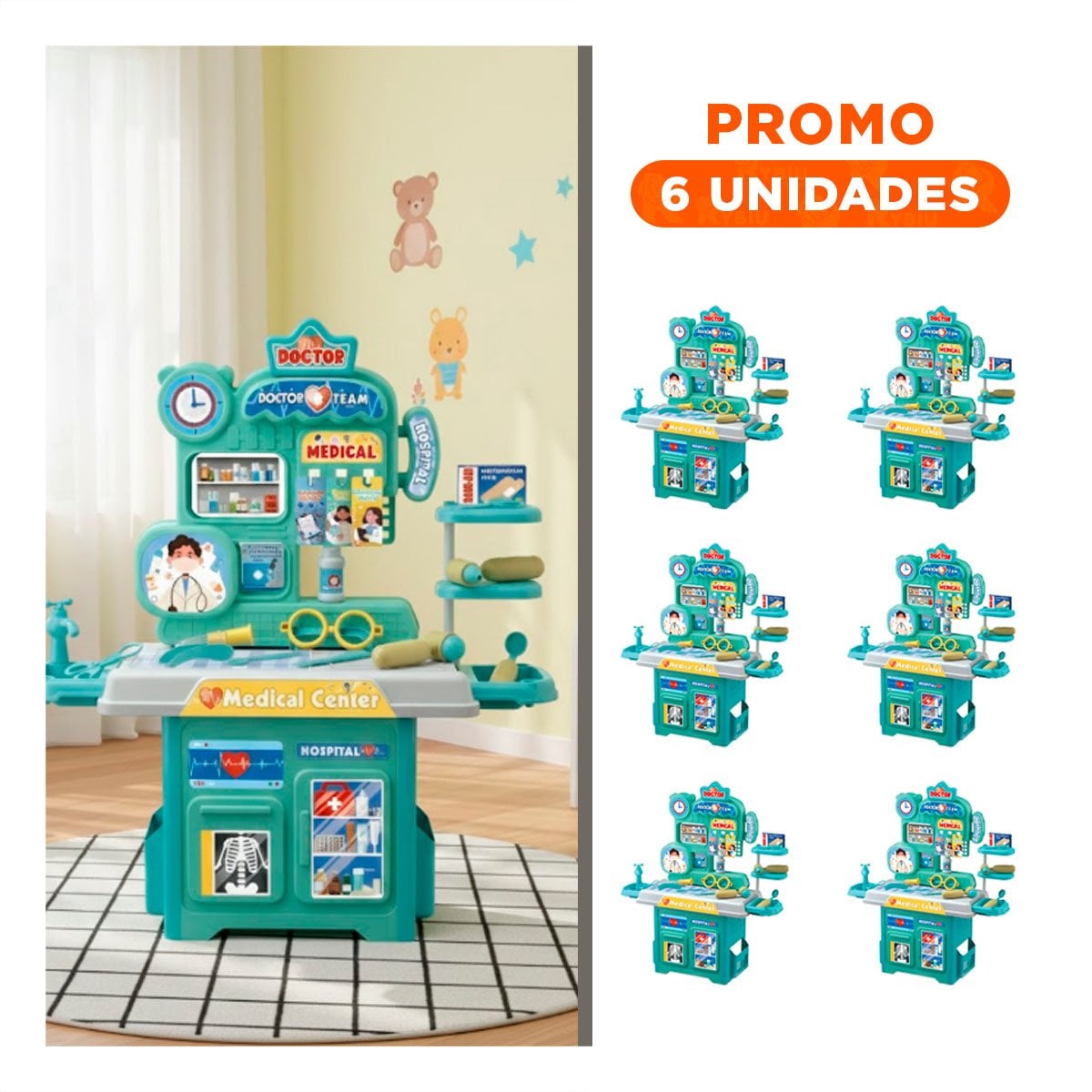 PACK6 RINCON HOSPITALARIO DE JUEGO CON ACCESORIOS CLINICOS PARA CREATIVIDAD EN CASA - 1
