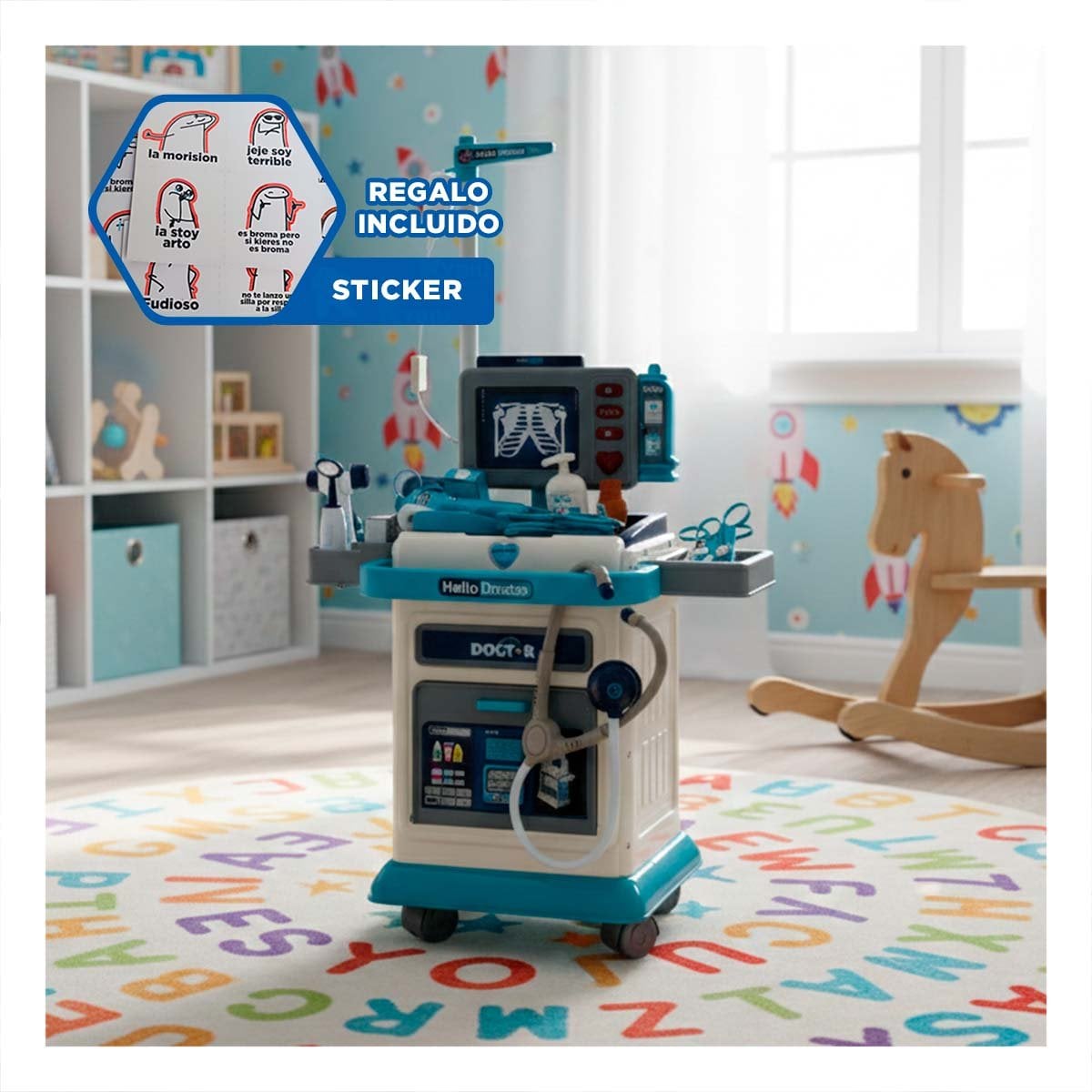 PUESTO MEDICO DIDACTICO CON CARRO Y ACCESORIOS CLINICOS PARA JUEGO YREGALO STICKER - 1