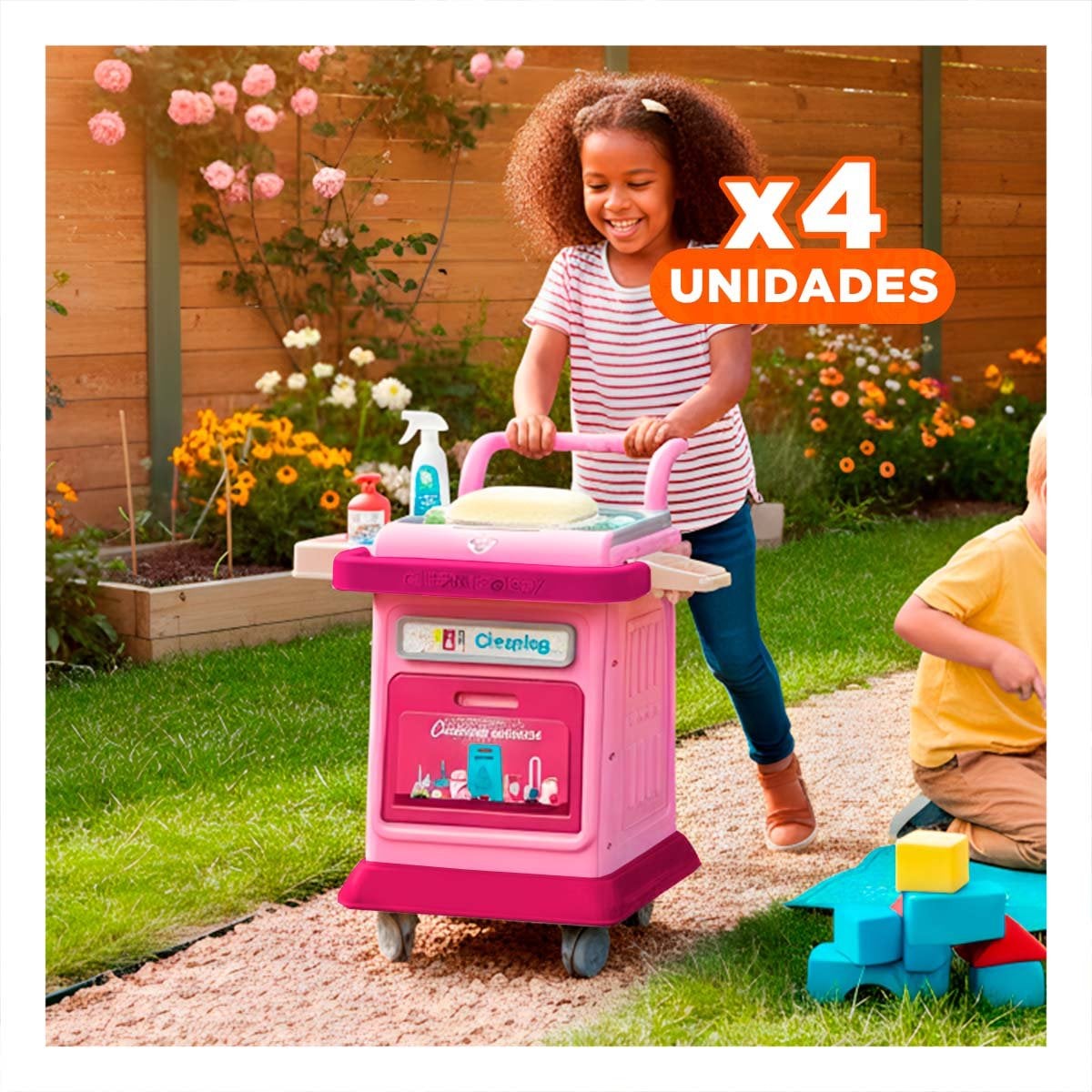 PACK4 FORMATO DE LIMPIEZA ROSADO TIPO CARRO CON ACCESORIOS - 1