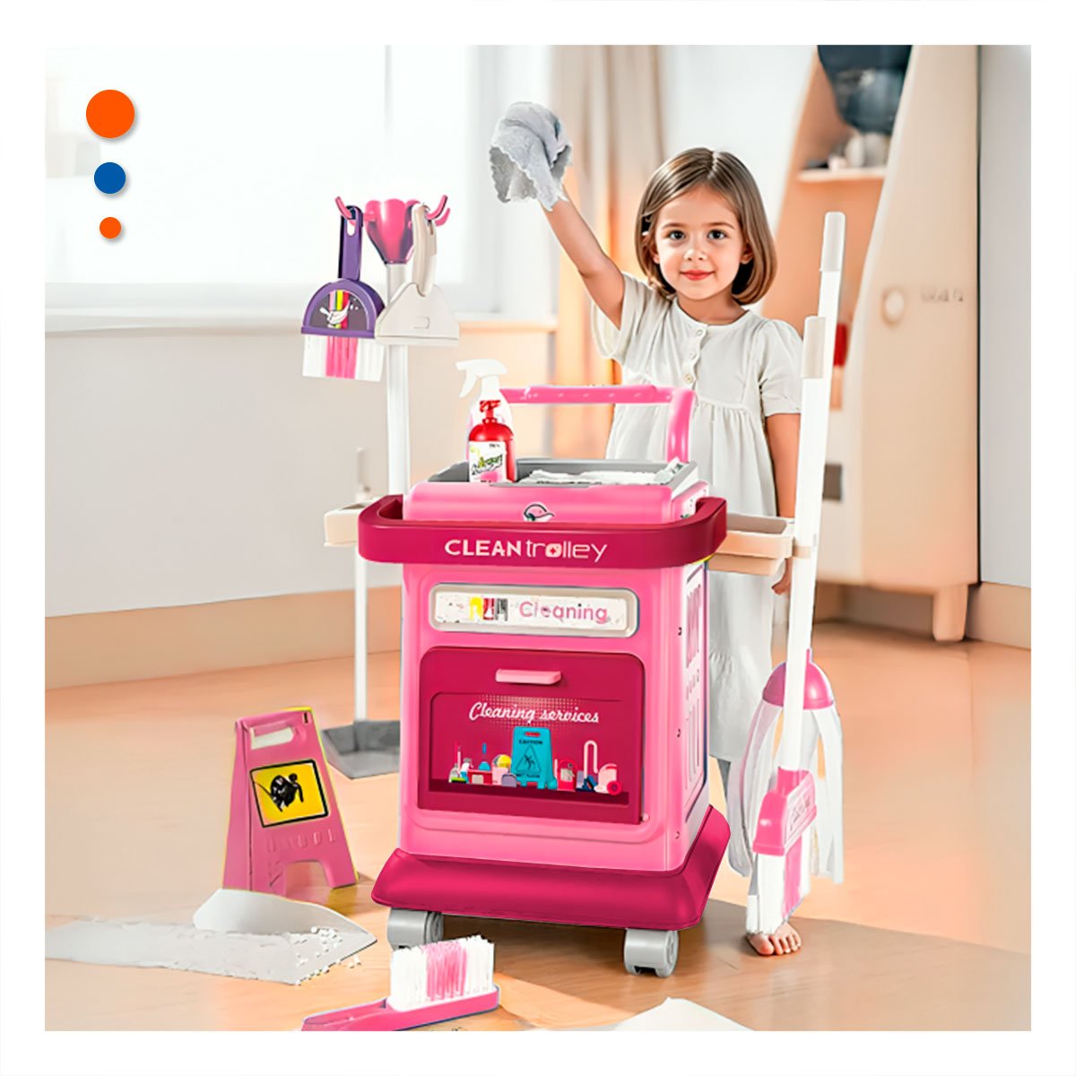 PACK4 FORMATO DE LIMPIEZA ROSADO TIPO CARRO CON ACCESORIOS - 2
