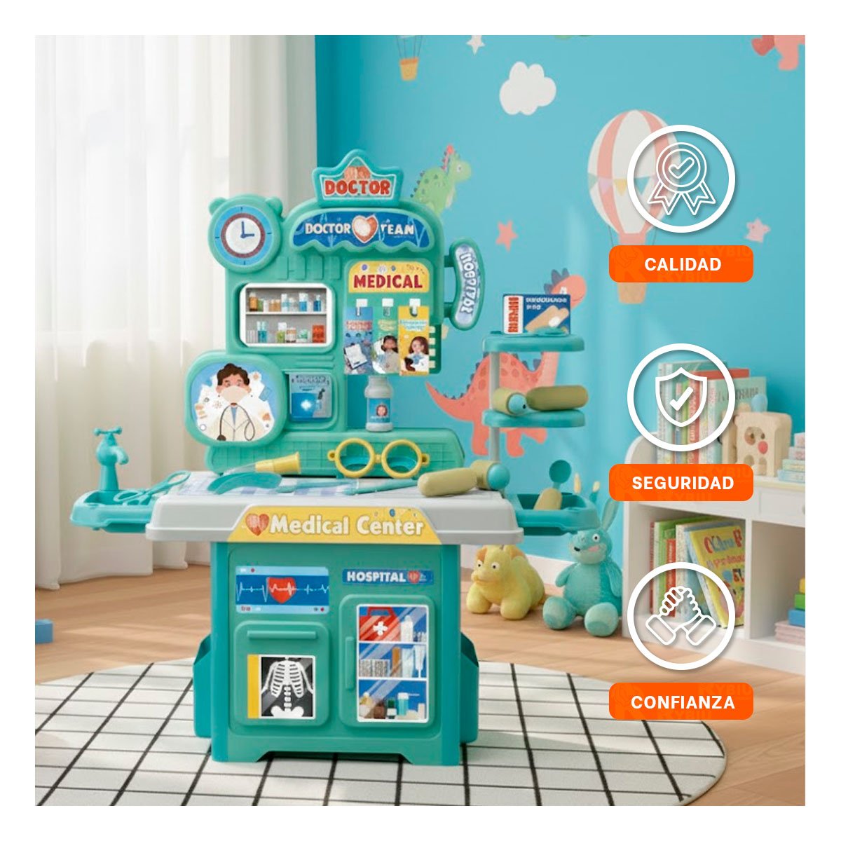 PACK6 MODULO HOSPITALARIO DE JUGUETE CON ACCESORIOS CLINICOS PARA JUEGO YREGALO STICKER - 3