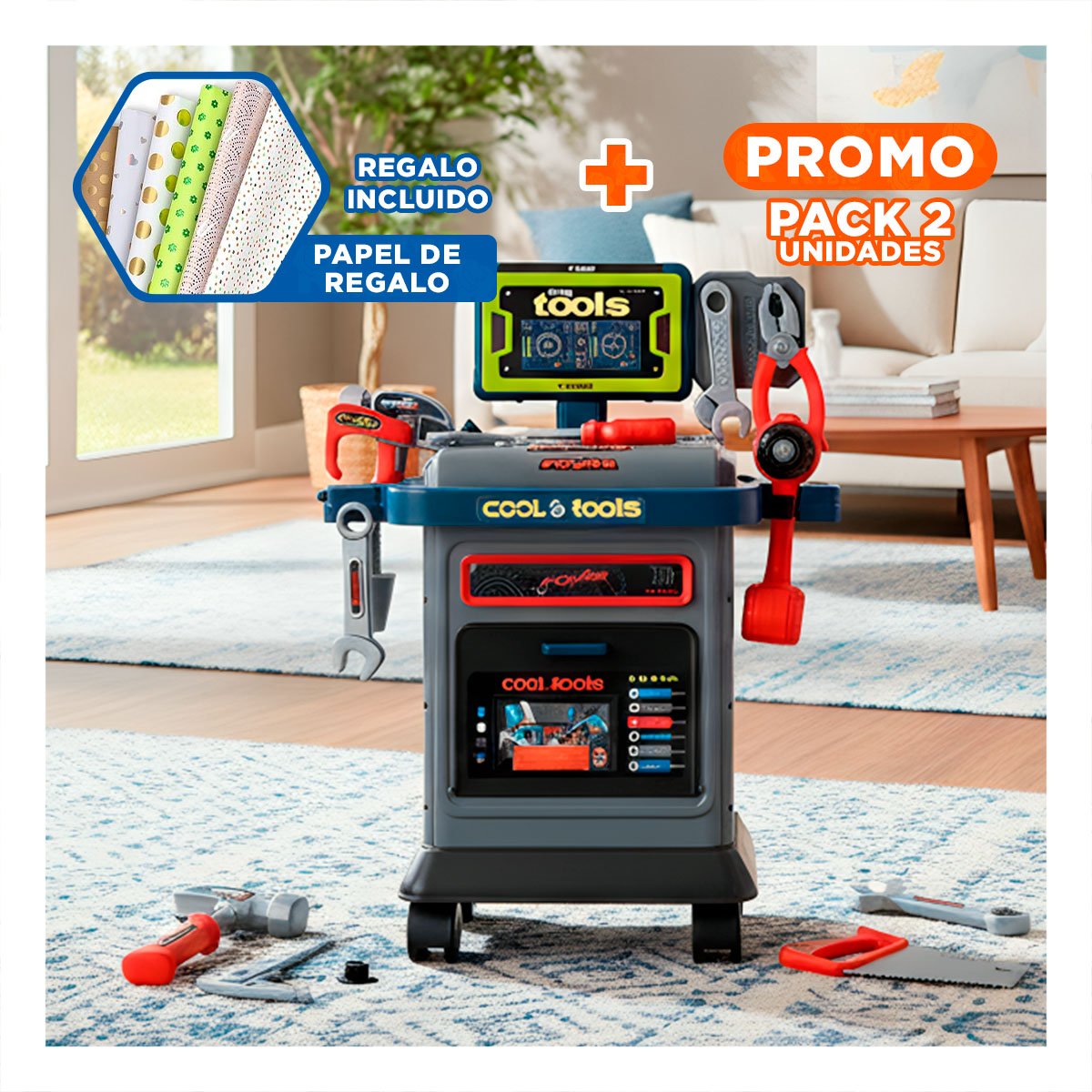 PACK2 BANCO DE HERRAMIENTAS EDUCATIVO CON ACCESORIOS PARA USO FAMILIAR YPAPEL REGALO - 1