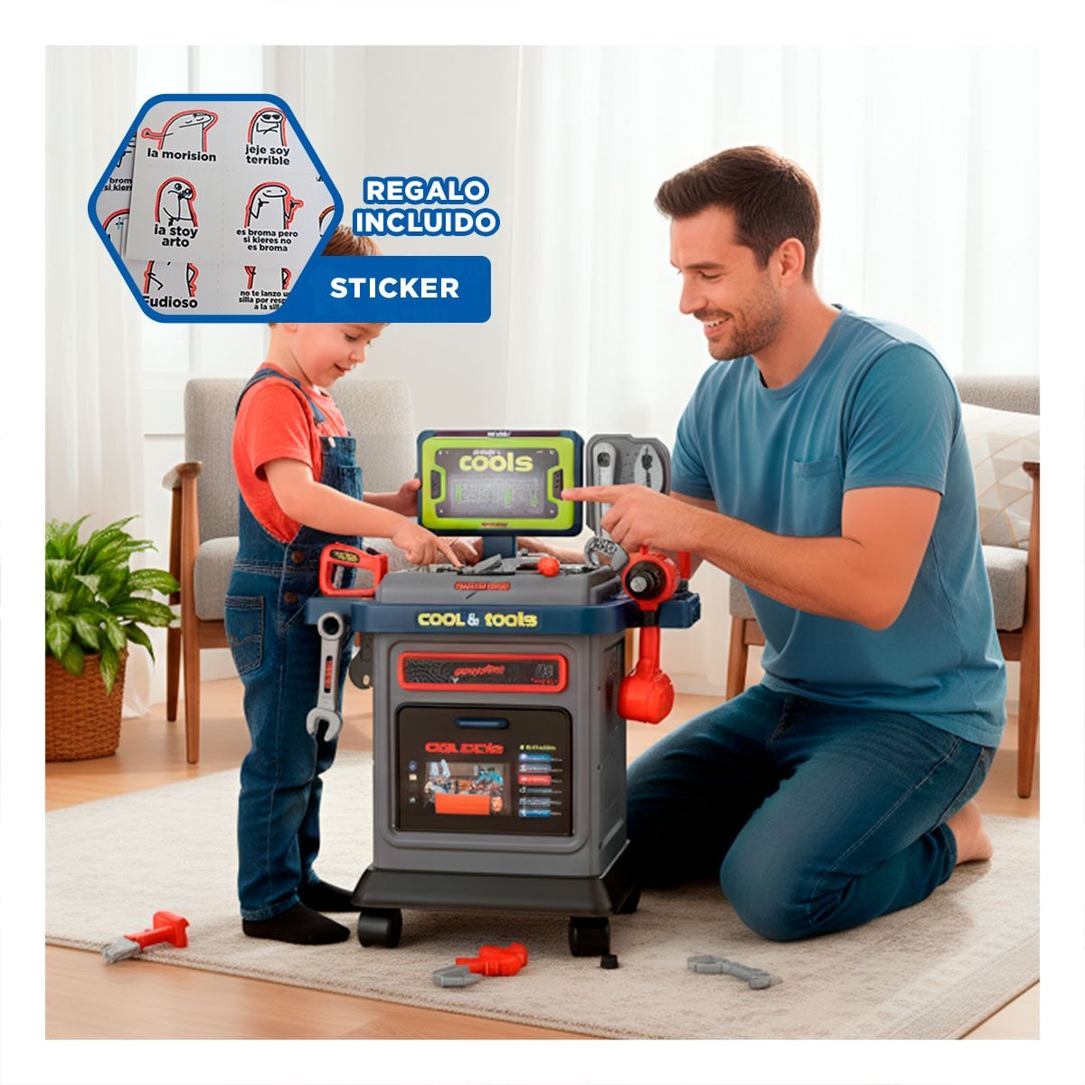 BASE CARRO DE HERRAMIENTAS PRACTICA CON ACCESORIOS PARA JUEGO DOMESTICO YREGALO STICKER - 1