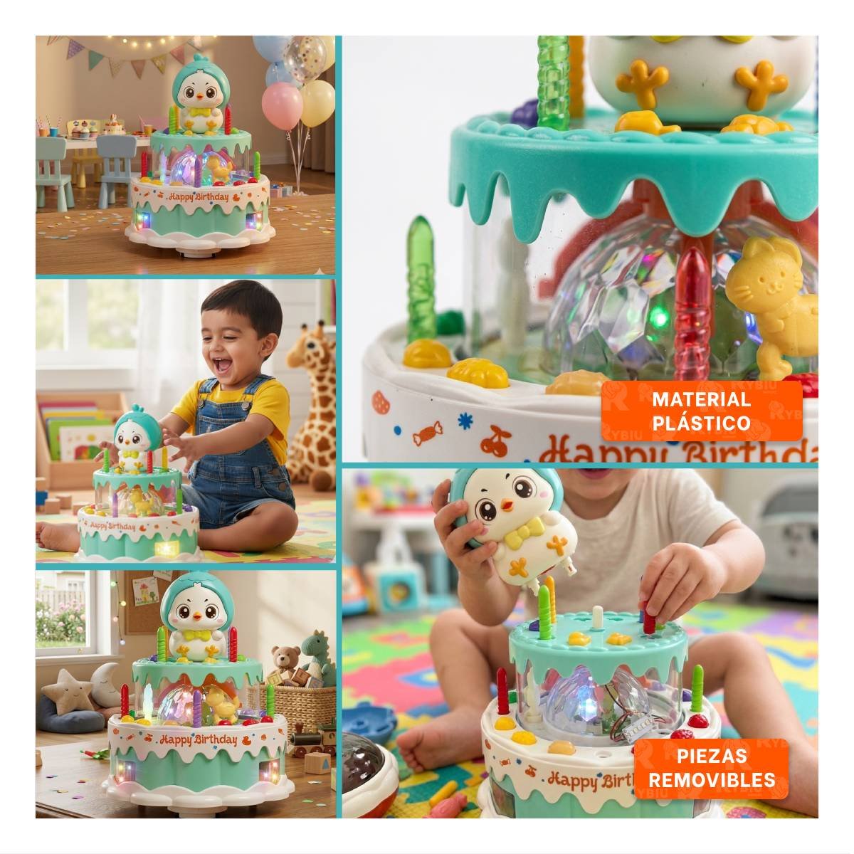 PACK12 FIGURA COLOR VERDE AGUA MUSICAL GIRATORIA DE POLLO PARA JUEGO INFANTIL YPAPEL REGALO - 2