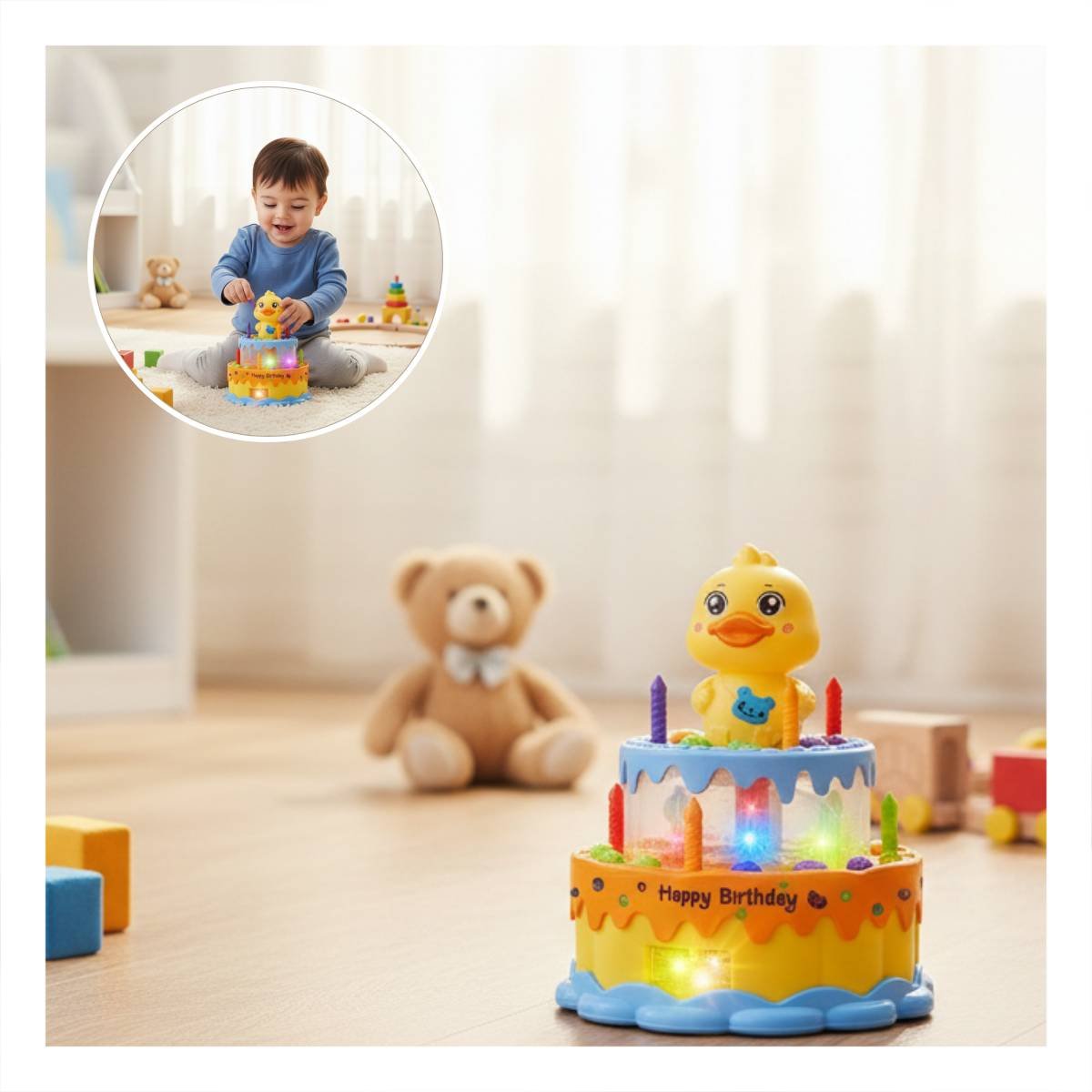 PACK12 FIGURA COLOR AMARILLO MUSICAL GIRATORIA DE PATO PARA JUEGO INFANTIL YPAPEL REGALO - 3