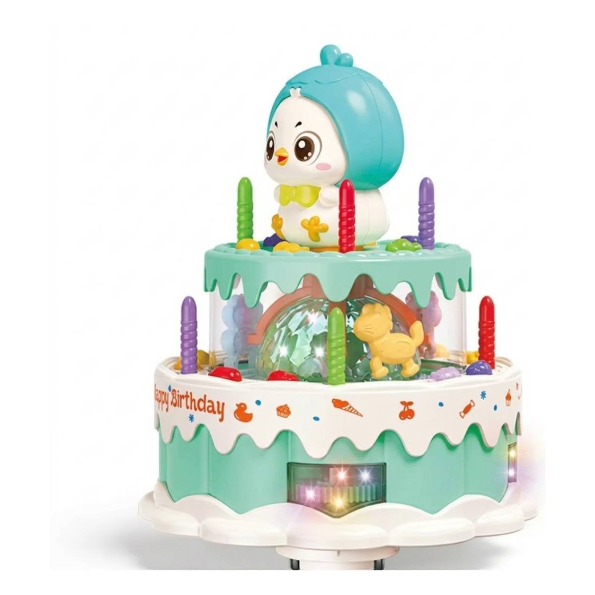 TORTA DE POLLO CON GIRO MUSICAL COLOR VERDE AGUA PARA JUEGO INFANTIL YREGALO STICKER - 3