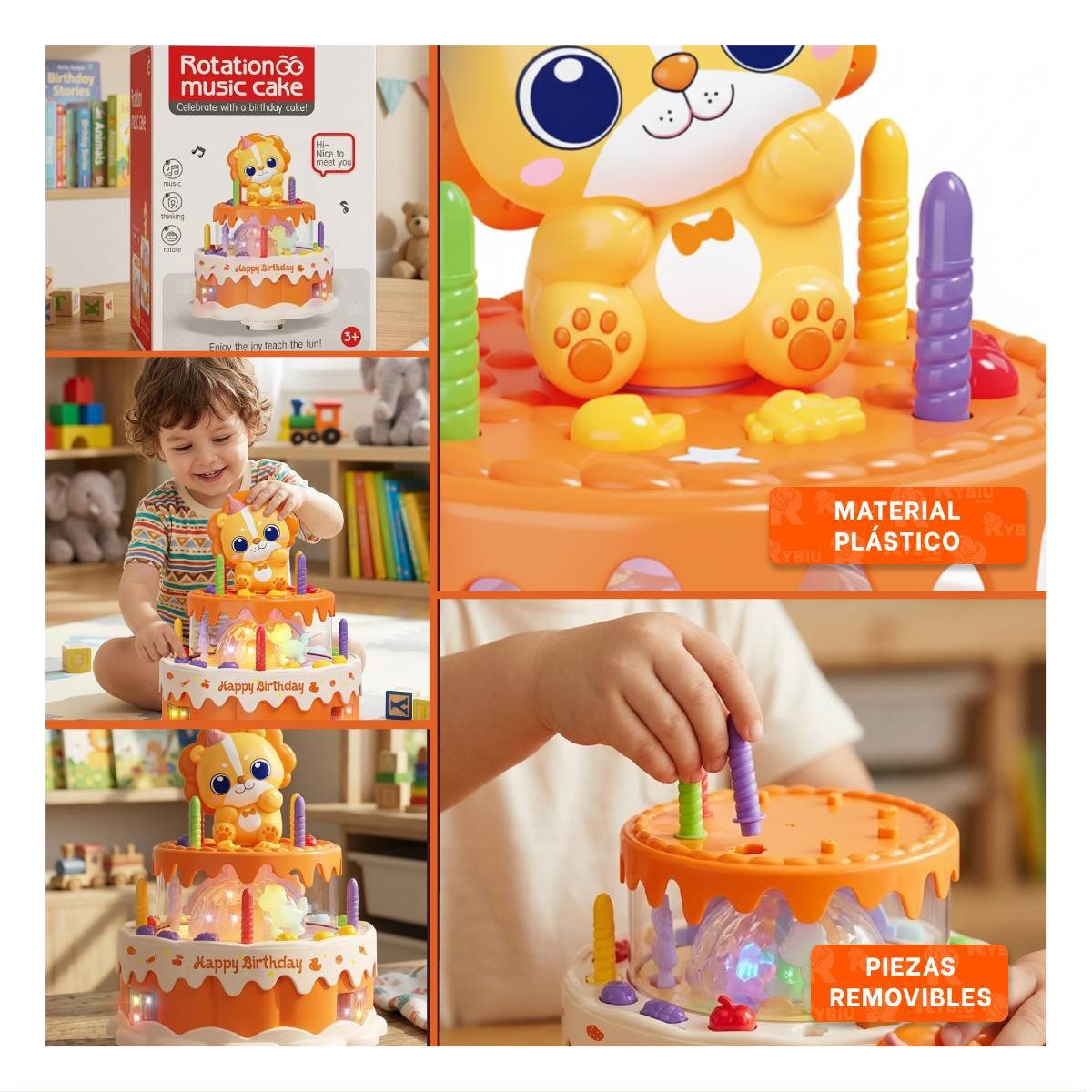 TORTA DE LEON GIRATORIA COLOR NARANJA CON SONIDO MUSICAL INFANTIL YSTICKY - 1