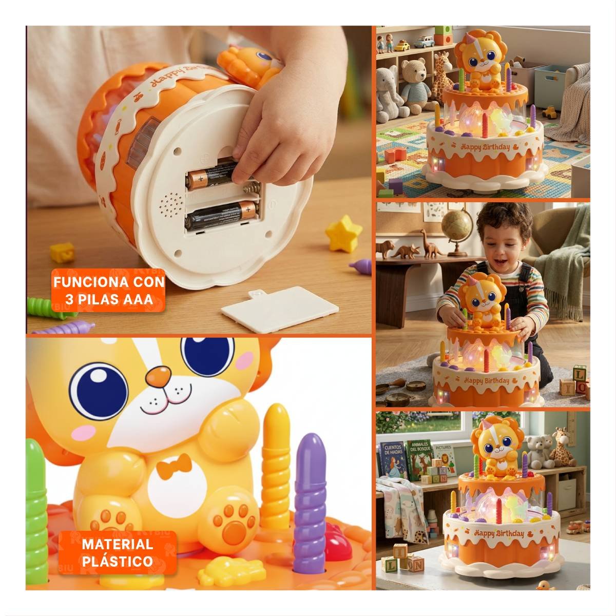 TORTA DE LEON GIRATORIA COLOR NARANJA CON SONIDO MUSICAL INFANTIL YSTICKY - 5