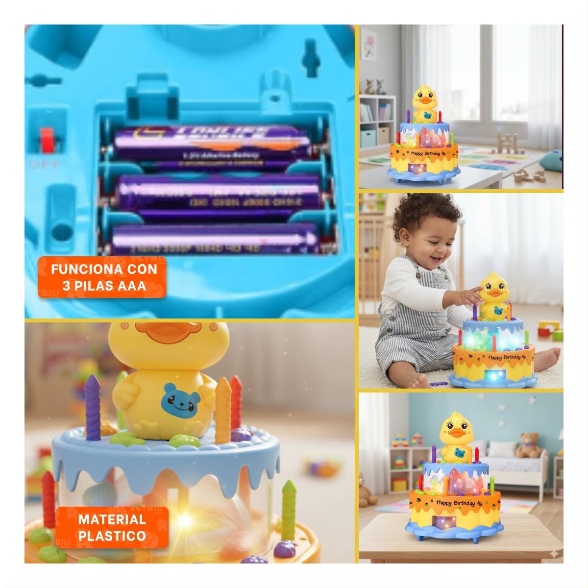 TORTA DE PATO GIRATORIA COLOR AMARILLO CON SONIDO MUSICAL INFANTIL YSTICKY - 5