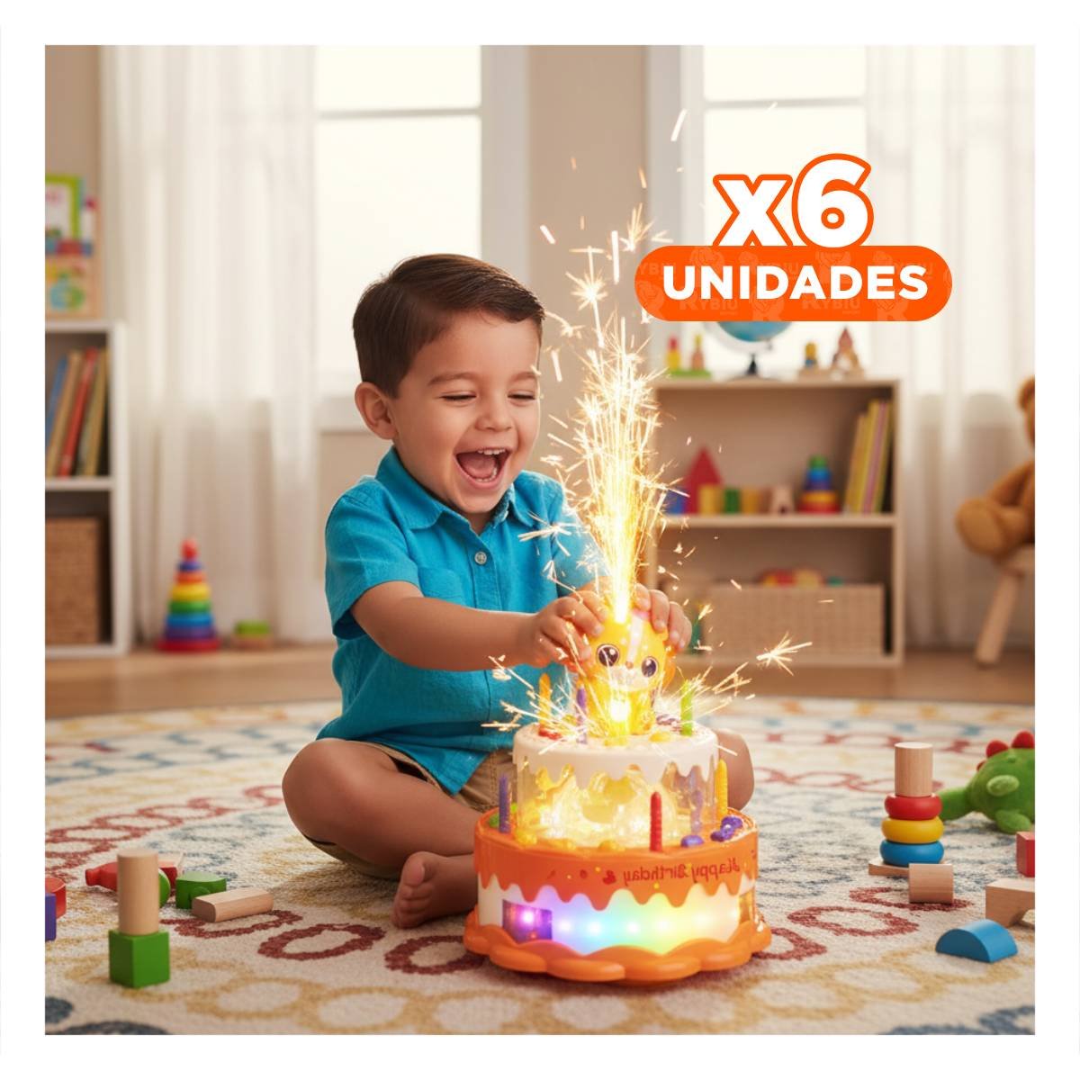 PACK6 FIGURA GIRATORIA MUSICAL DE LEON COLOR NARANJA PARA DIVERSION INFANTIL YREGALO STICKER - 1