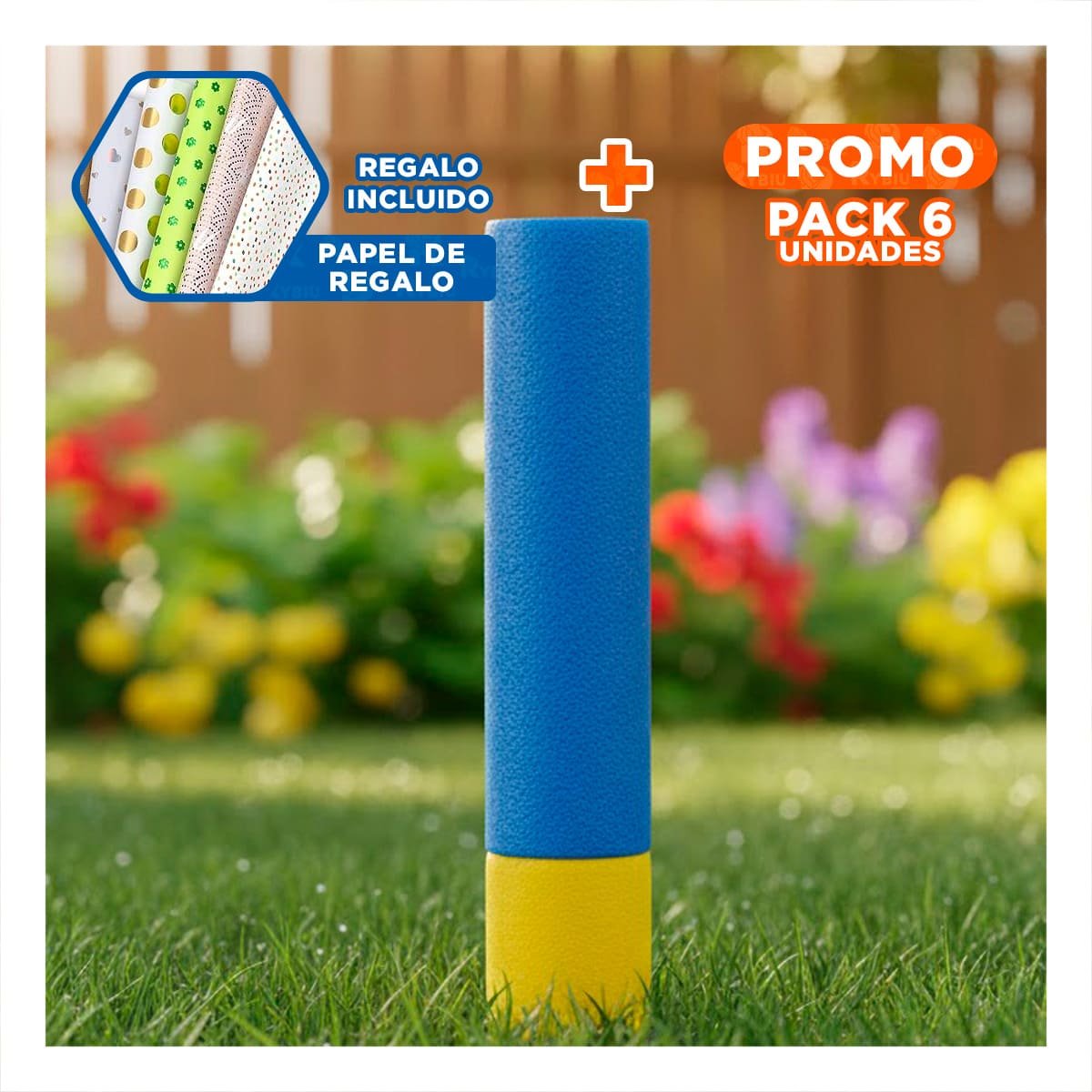 PACK6 JUGUETE DE AGUA ESPUMA EN COLOR AZUL Y AMARILLO DE 30X4CM JUEGO INFANTIL YPAPEL REGALO - 1