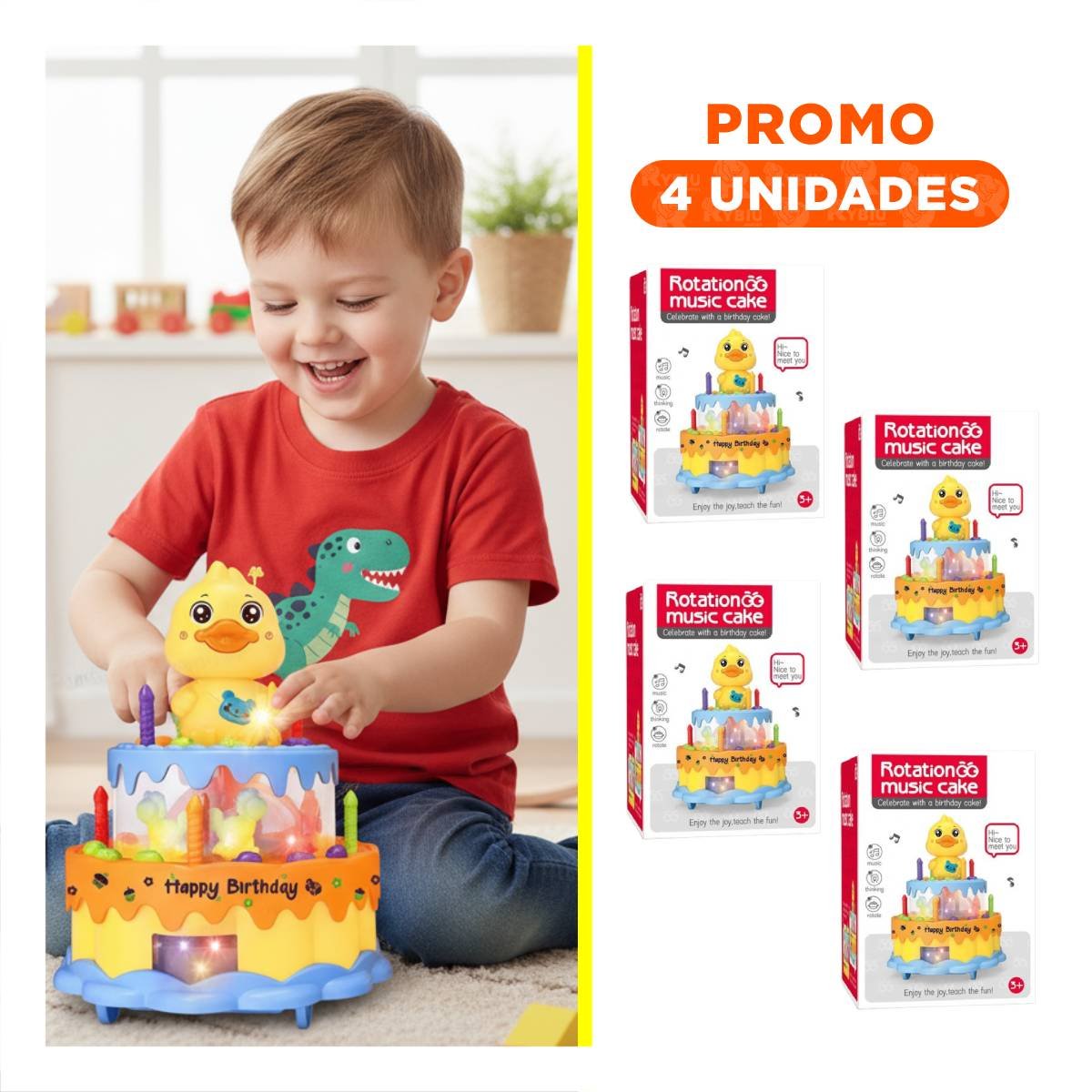 PACK4 ADORNO DE PATO COLOR AMARILLO MUSICAL GIRATORIO PARA JUEGO CREATIVO YREGALO STICKER - 1