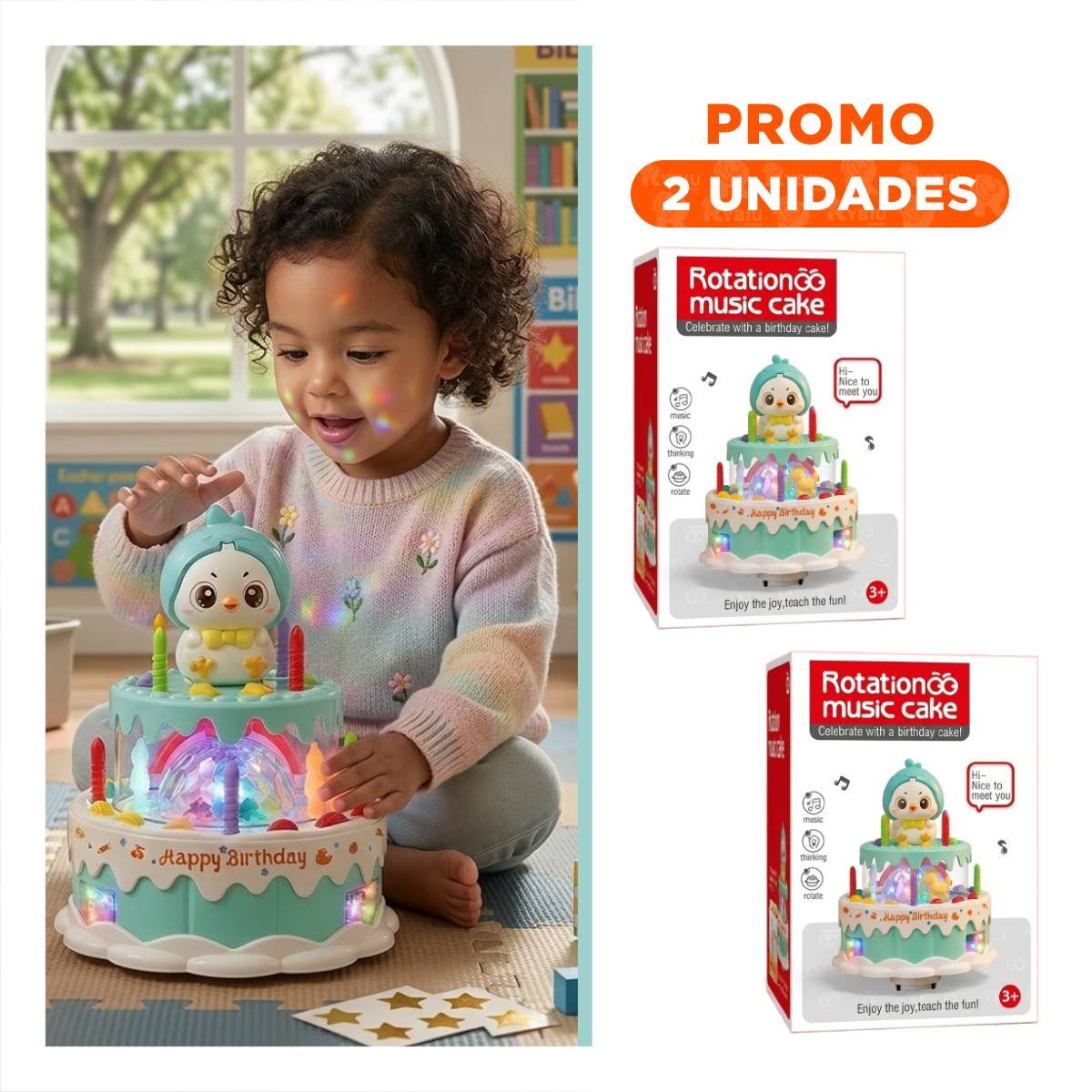 PACK2 PASTEL MUSICAL DE POLLO COLOR VERDE AGUA CON GIRO PARA JUEGO RECREATIVO - 1