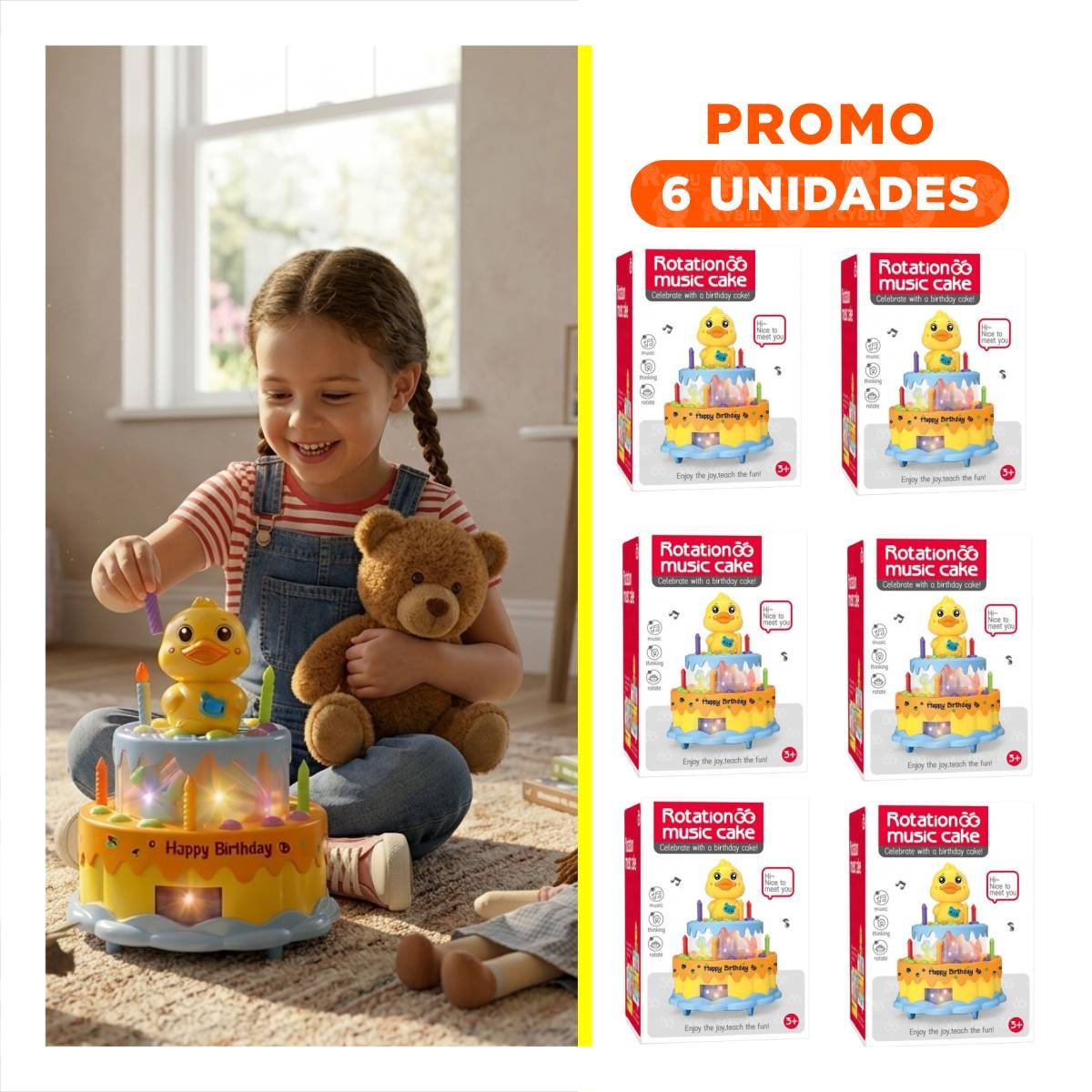 PACK6 FIGURA MUSICAL GIRATORIA DE PATO COLOR AMARILLO PARA JUEGO INFANTIL DECORATIVO - 1