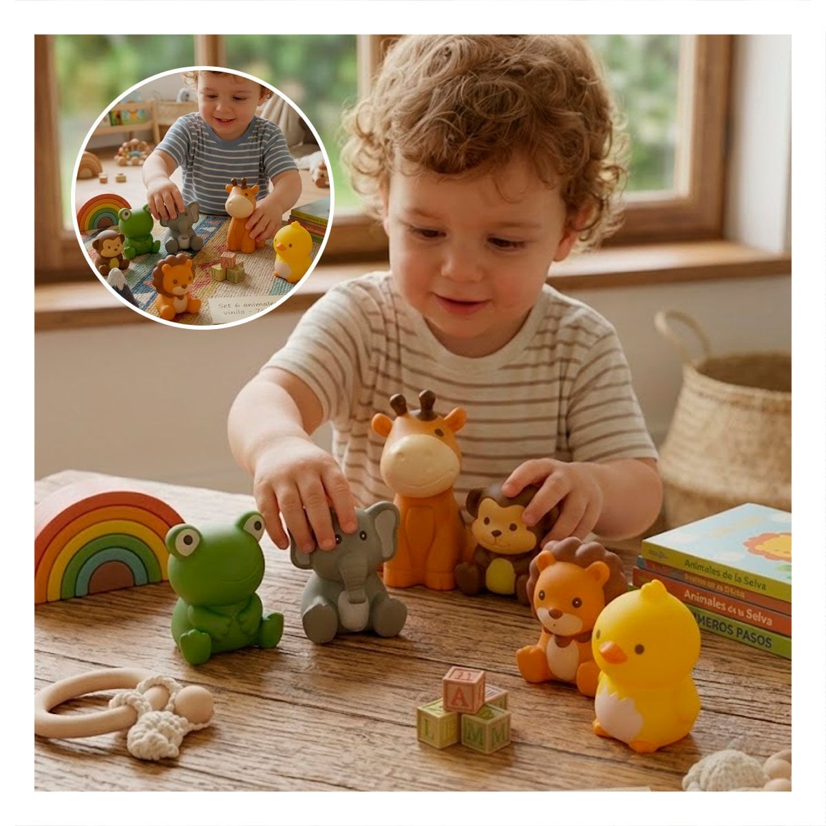 COLECCION DE 6 ANIMALES COLOR MULTICOLOR RANA JIRAFA LEON MONO ELEFANTE POLLO 7CM YSTICKY - 2