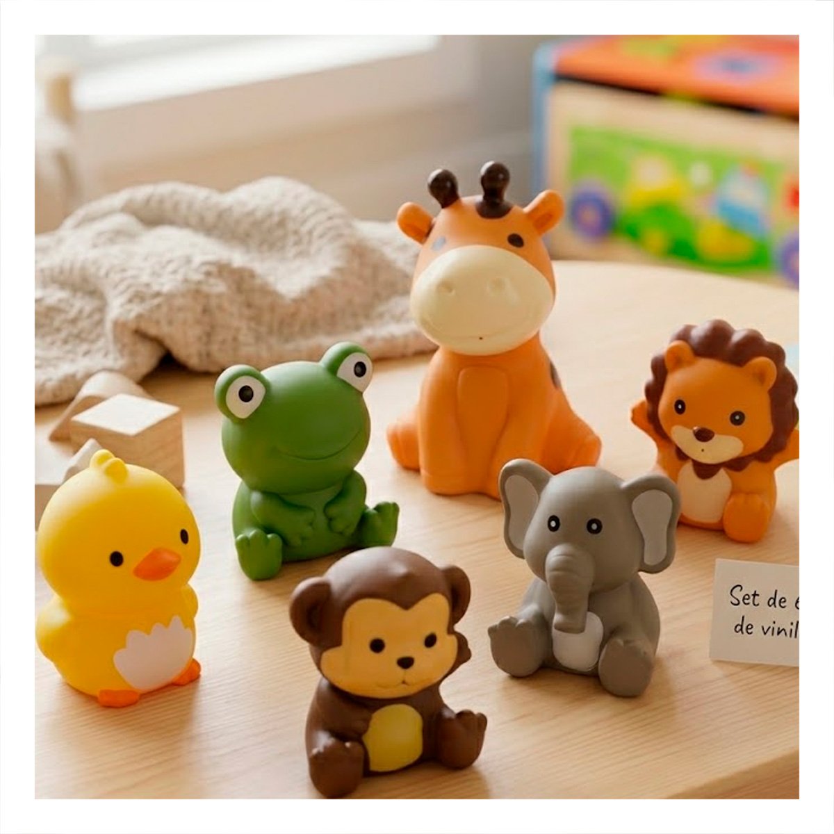 COLECCION DE 6 ANIMALES COLOR MULTICOLOR RANA JIRAFA LEON MONO ELEFANTE POLLO 7CM YSTICKY - 3