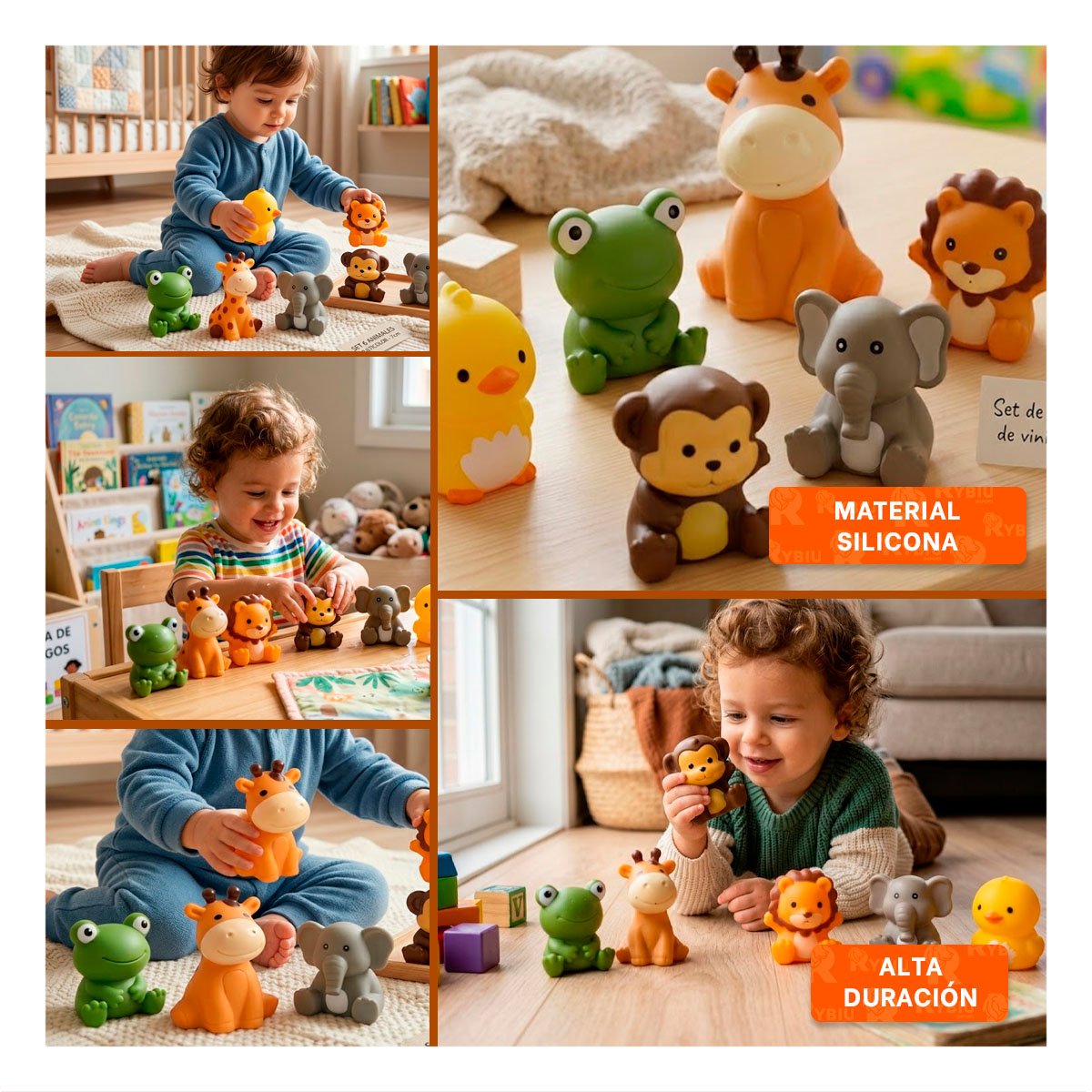 COLECCION 6 ANIMALES MULTICOLOR RANA JIRAFA LEON MONO ELEFANTE POLLO CON 7CM YLIGAS REGALO - 5