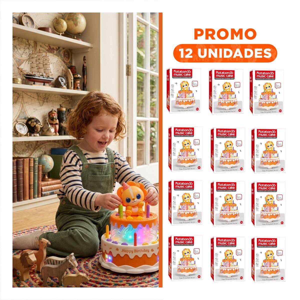 PACK12 FIGURA INFANTIL DE LEON GIRATORIA MUSICAL COLOR NARANJA PARA DIVERSION YREGALO STICKER - 1
