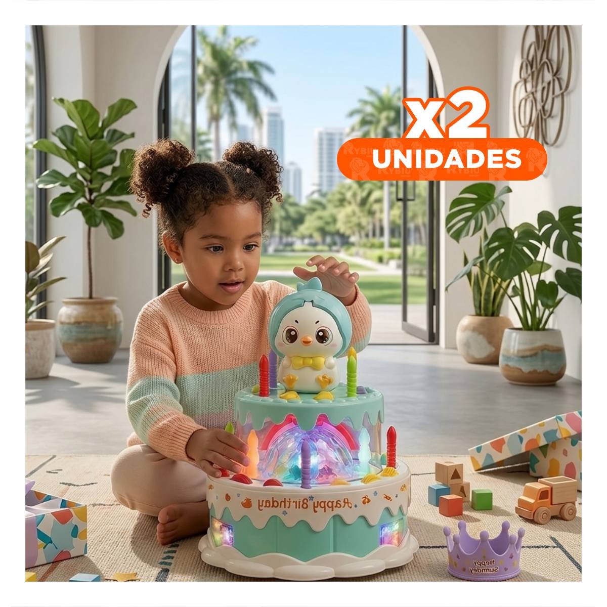 PACK2 PASTEL DECORATIVO MUSICAL DE POLLO COLOR VERDE AGUA CON GIRO INFANTIL YREGALO STICKER - 1