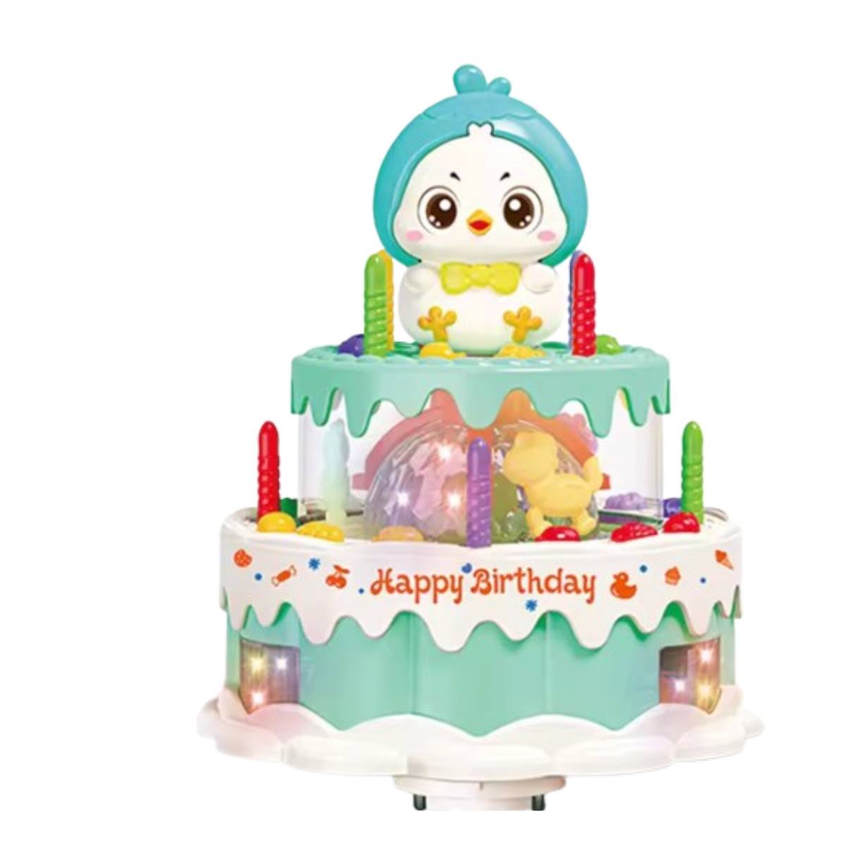 PACK2 PASTEL DECORATIVO MUSICAL DE POLLO COLOR VERDE AGUA CON GIRO INFANTIL YREGALO STICKER - 2