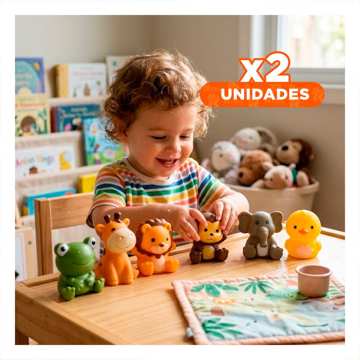 PACK2 SET 6 ANIMALES CON RANA JIRAFA LEON MONO ELEFANTE POLLO MULTICOLOR 7CM YREGALO STICKER - 1