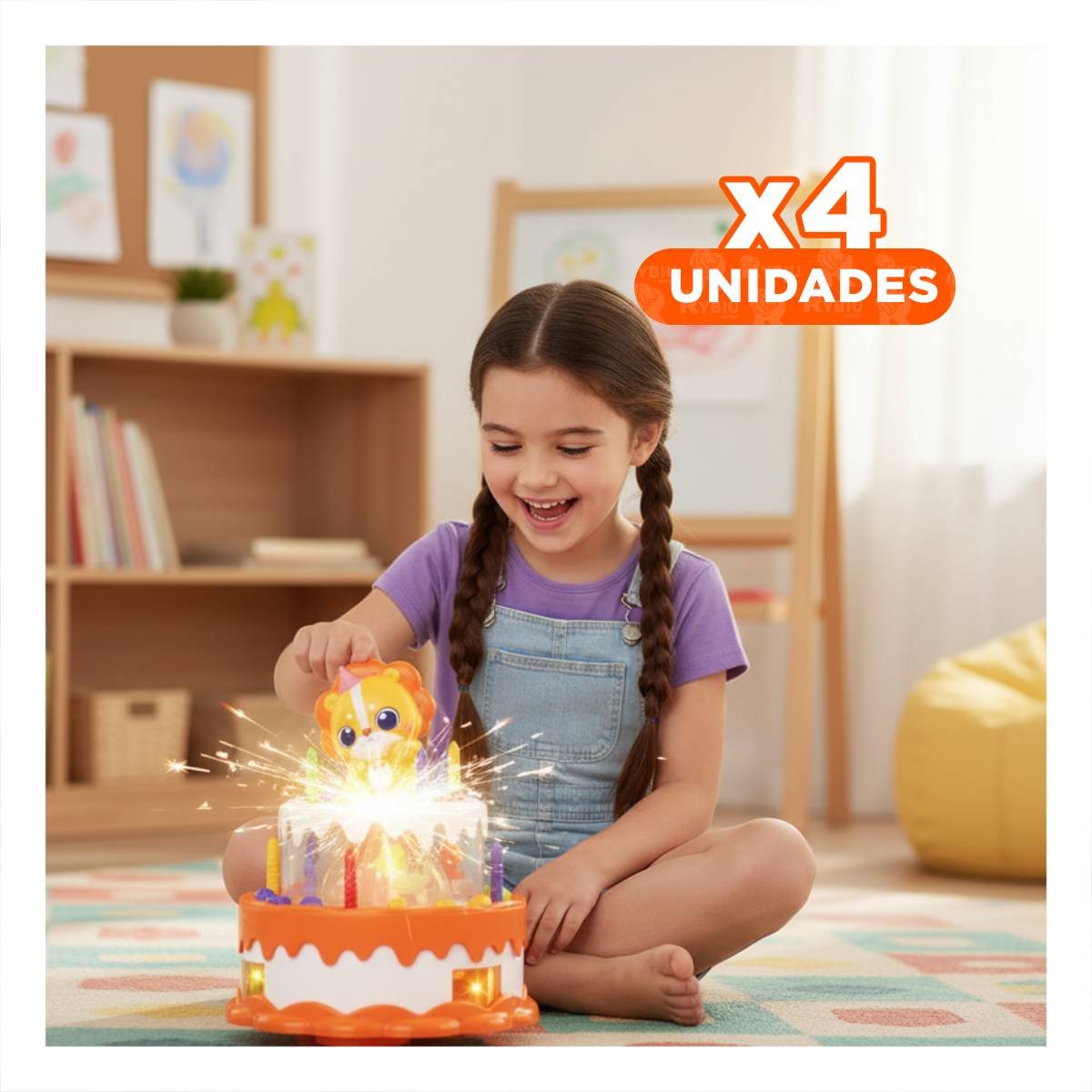 PACK4 PASTEL GIRATORIO DE LEON MUSICAL COLOR NARANJA PARA ESPACIO INFANTIL - 1