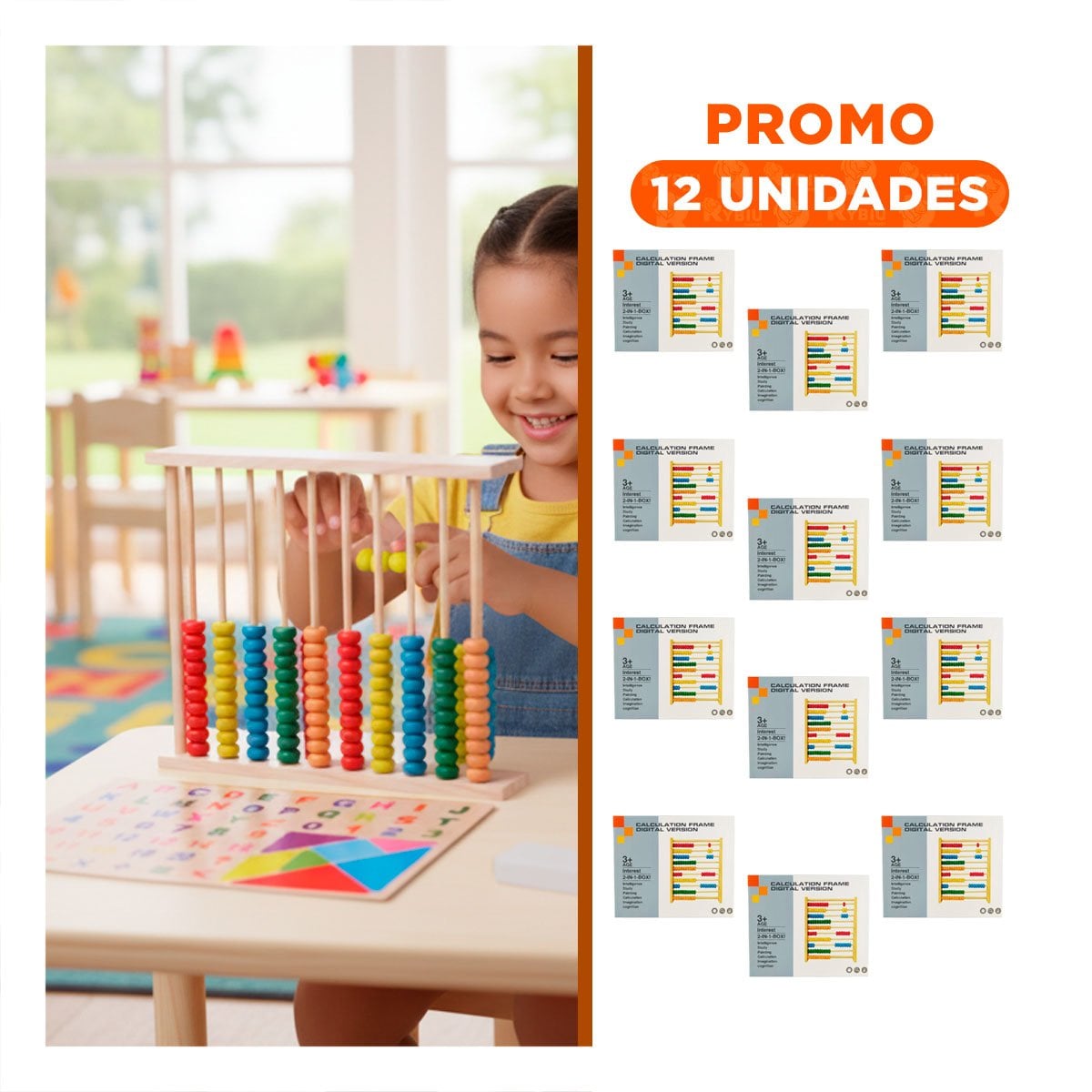 PACK12 JUEGO MULTICOLOR DIDACTICO 2 EN 1 CON PIZARRA Y ABACO RECREATIVO YREGALO STICKER - 1